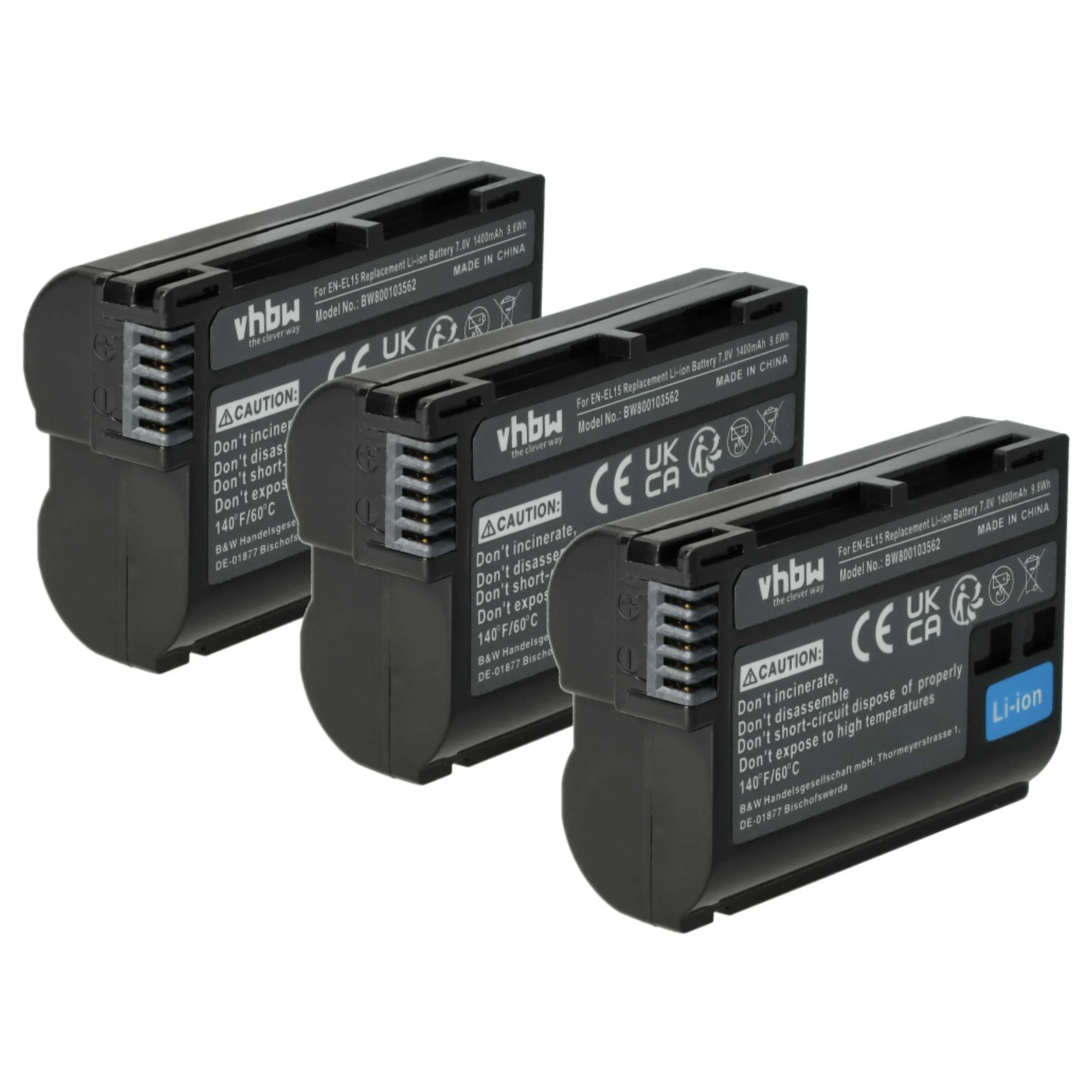 3x Batteries remplace Nikon EN-EL15, EN-EL15b, EN-EL15A, EN-EL15c pour appareil photo Nikon- 1400mAh 7V Li-ion