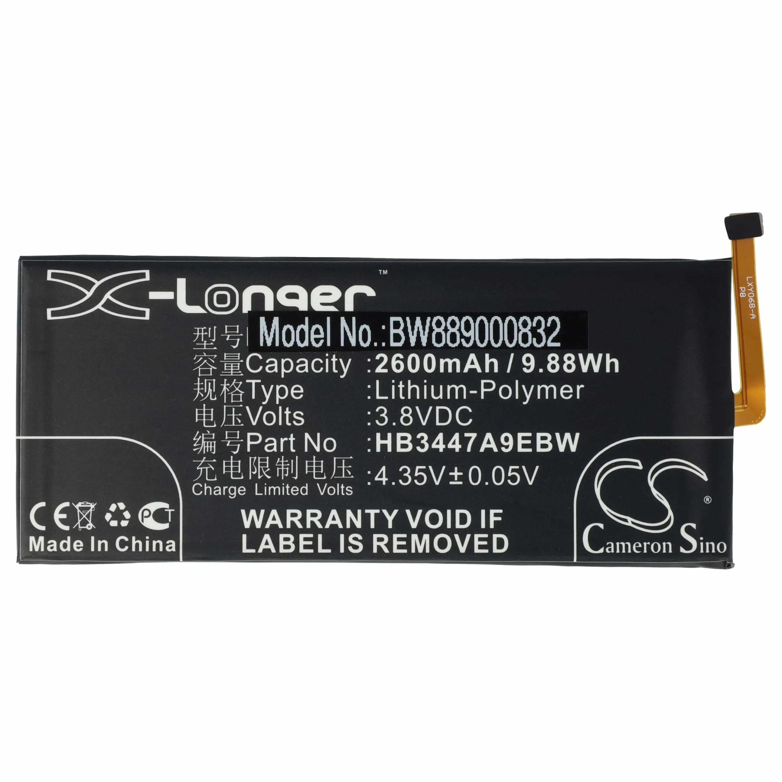 Batterie remplace Huawei HB3447A9EBW, HB3447A9EBC téléphone portable Huawei - 2600mAh 3,8V Li-polymère