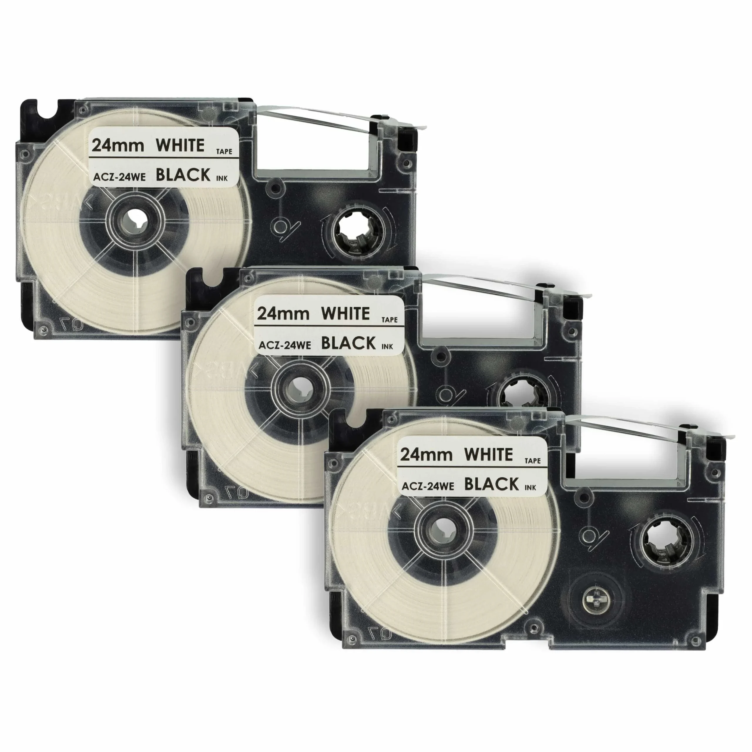 3x Cassettes à ruban remplacent Casio XR-24WE1, XR-24WE - 24mm lettrage Noir ruban Blanc, plastique