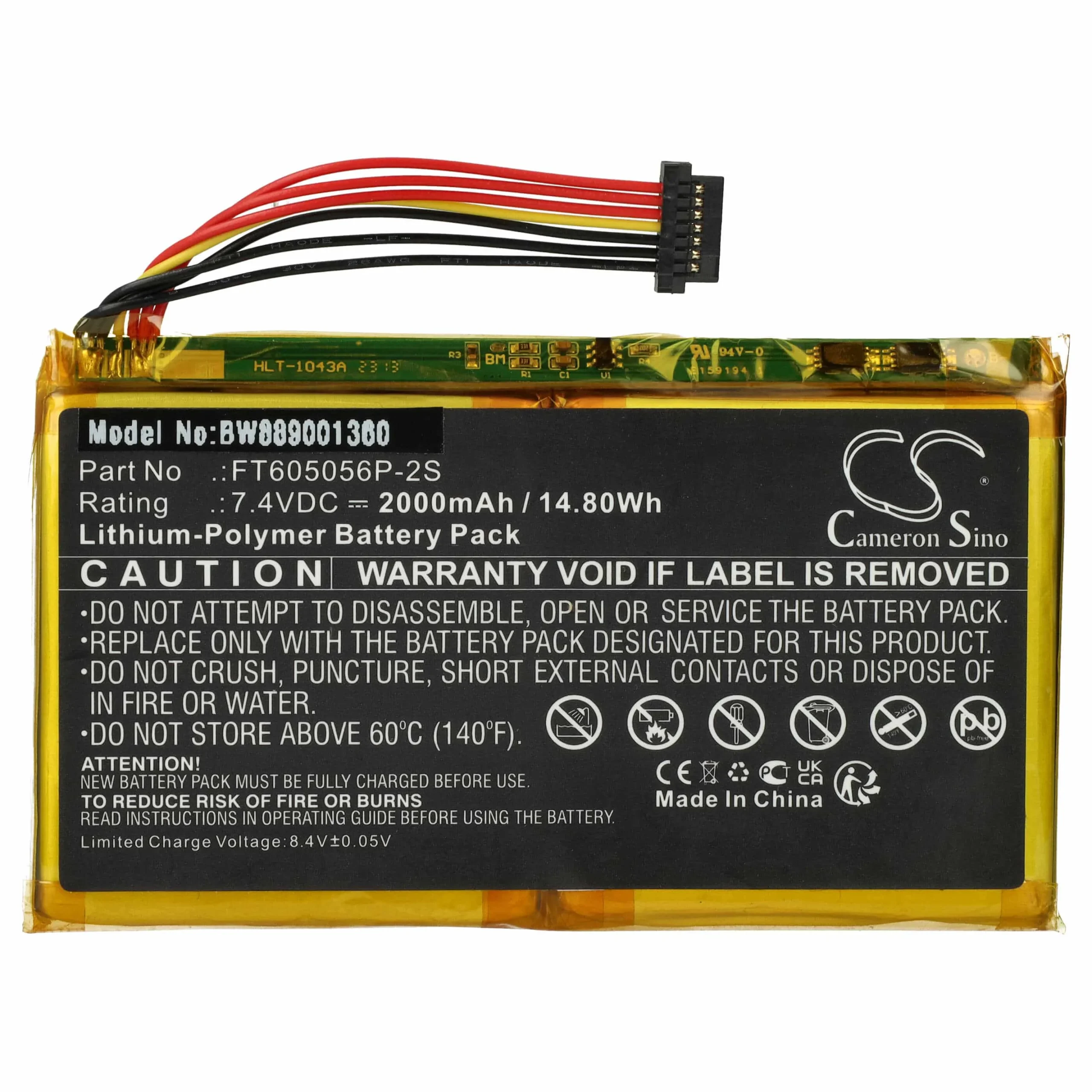 Batterie remplace Polaroid FT605056P-2S pour appareil photo Polaroid- 2000mAh 7,4V Li-polymère