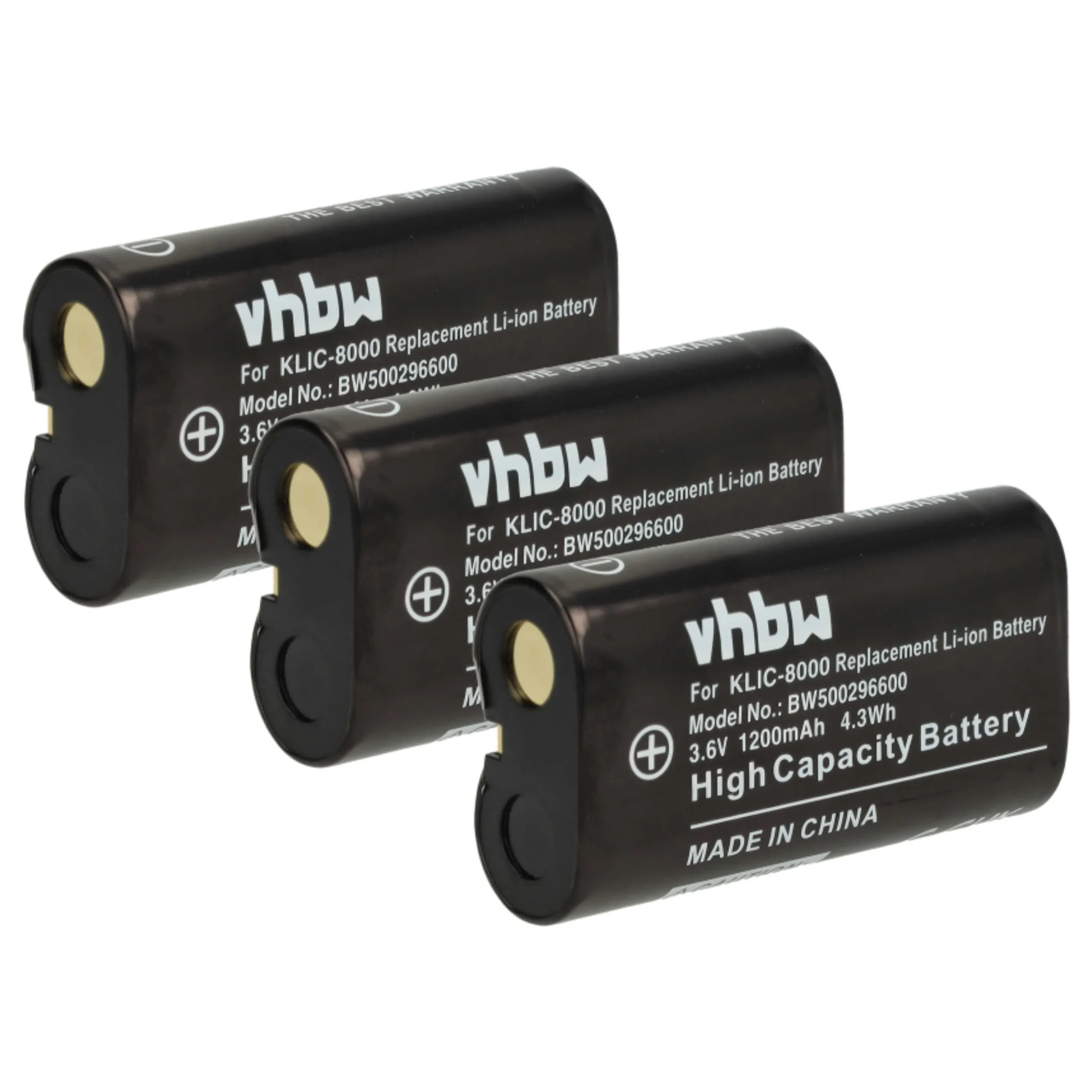 3x Batteries remplace Kodak Klic-8000, RB50 pour appareil photo Jay-Tech- 1200mAh 3,6V Li-ion