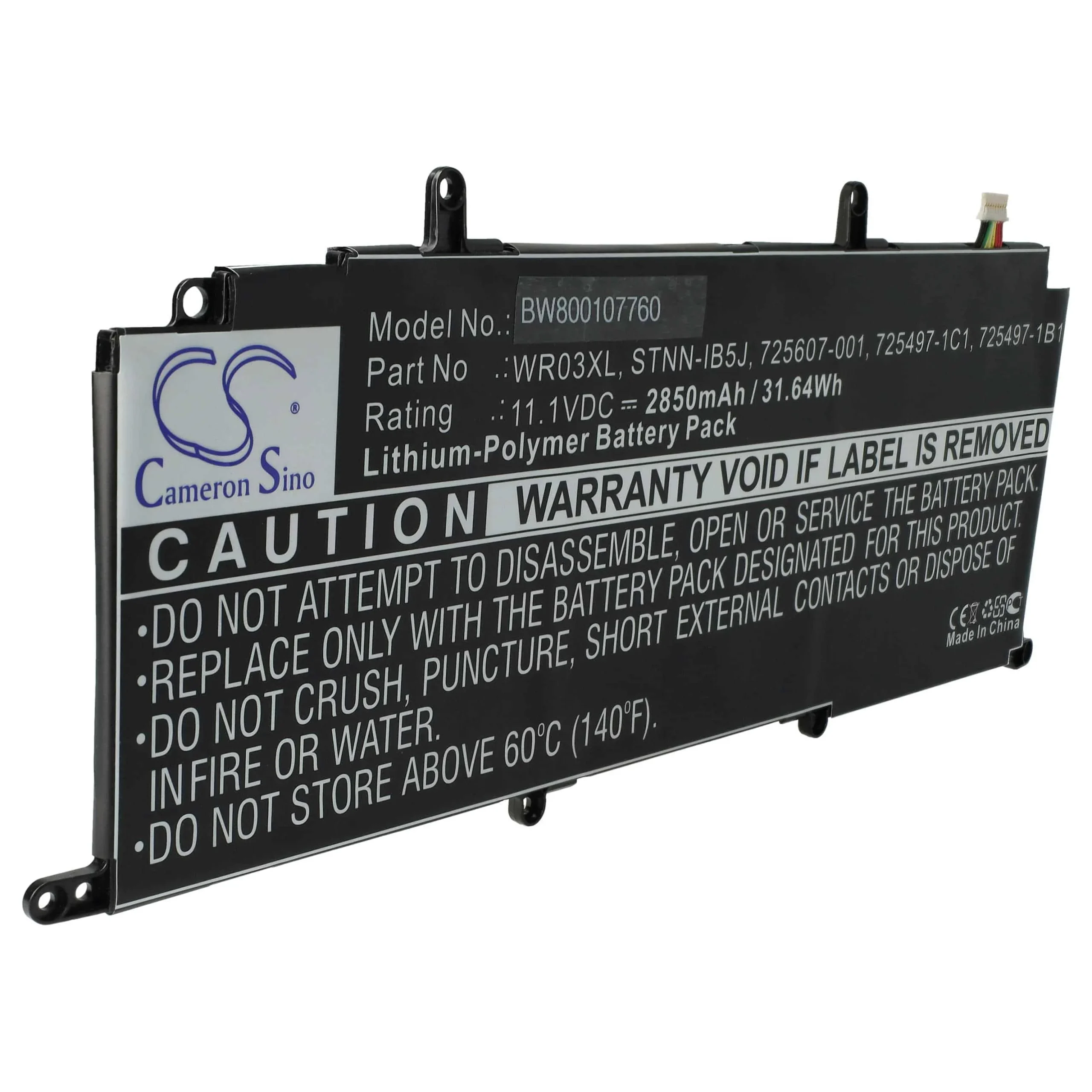 Batterie remplace HP 725497-1B1, 725497-1C1 pour ordinateur portable HP- 2850mAh 11,1V Li-polymère, noir