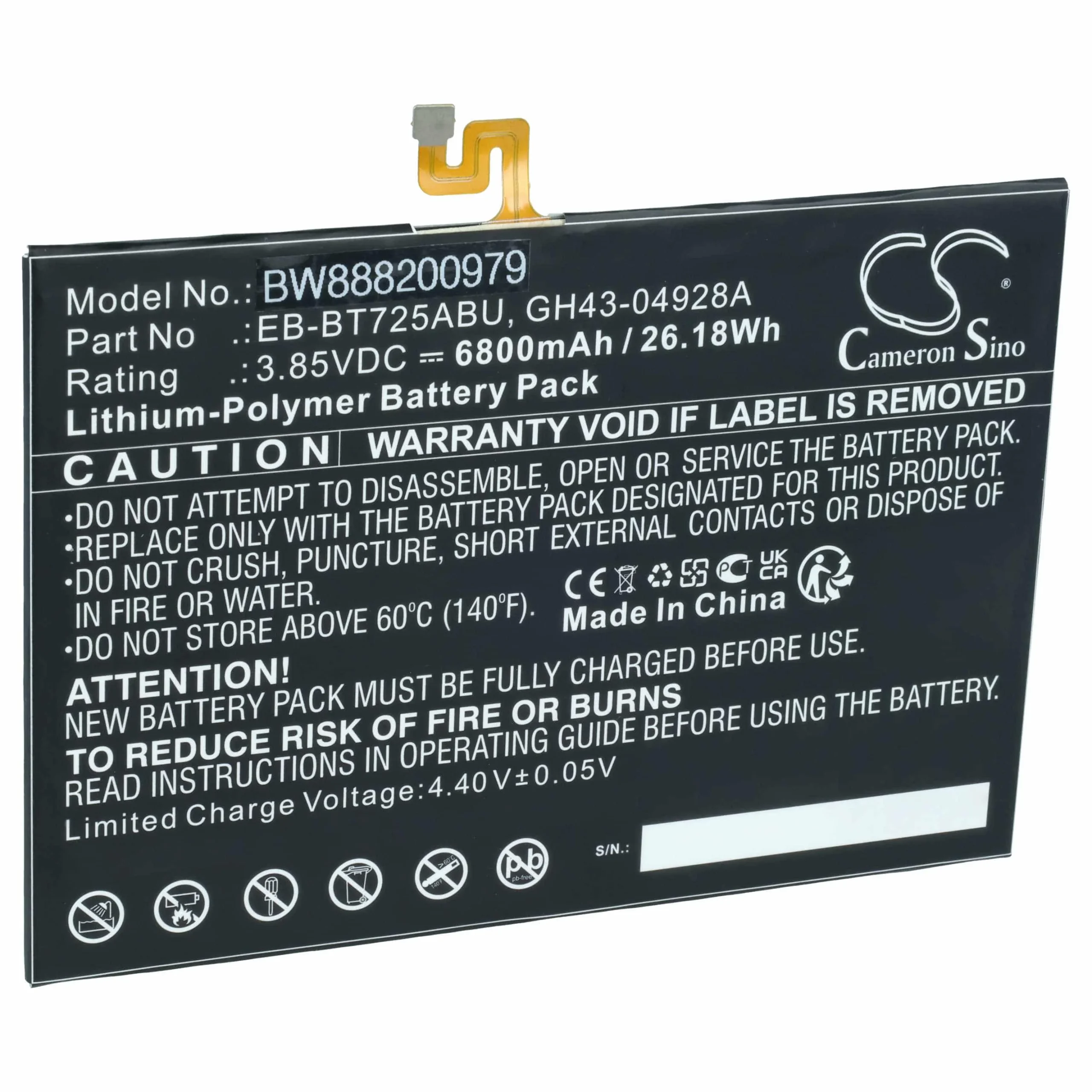 Batterie remplace Samsung EB-BT725ABU, GH43-04928A tablette - 6800mAh 3,85V Li-polymère
