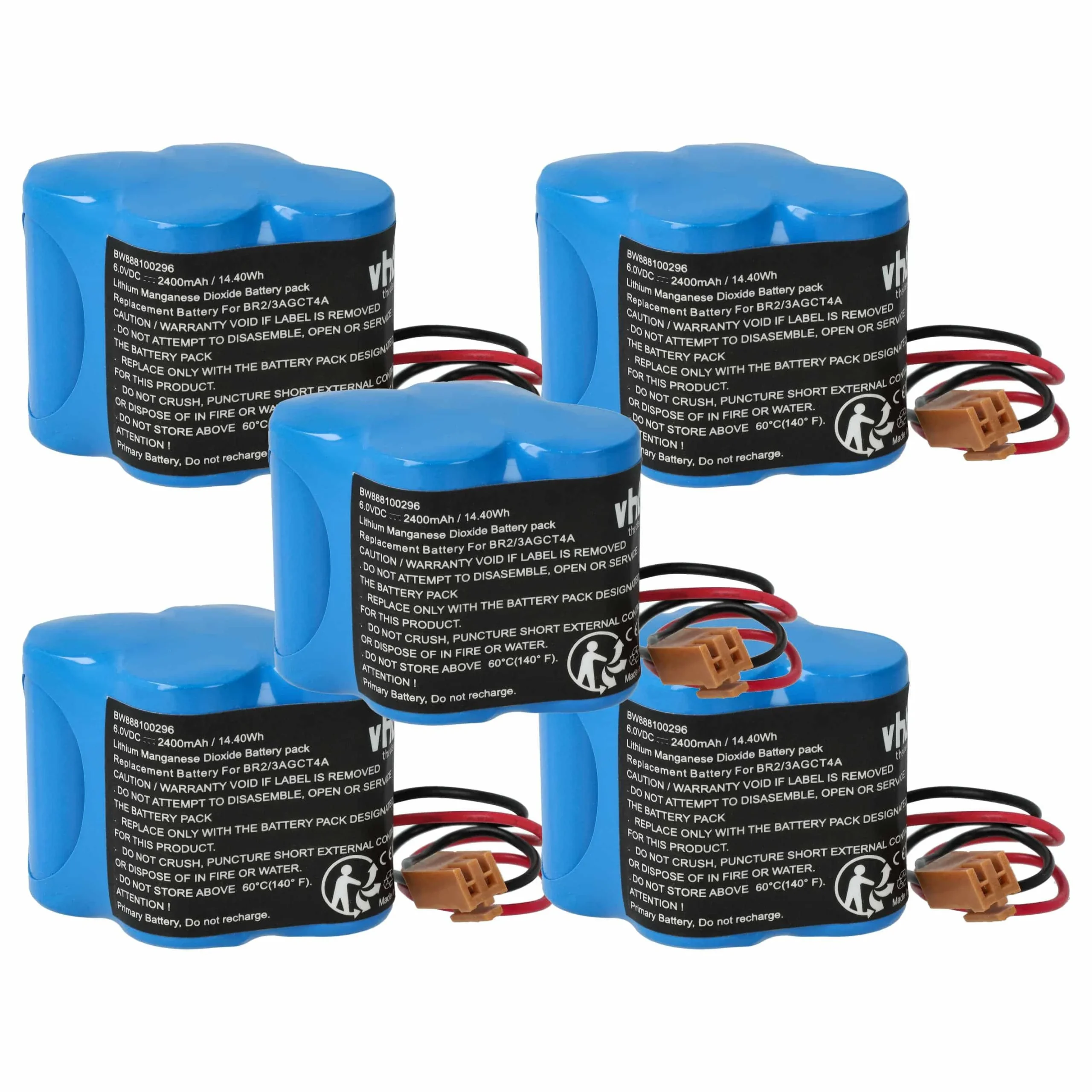 5x Piles remplace Dantona Matt Pack (avec connecteur marron) pour unité de contrôle - 2400mAh 6V Li-MnO2