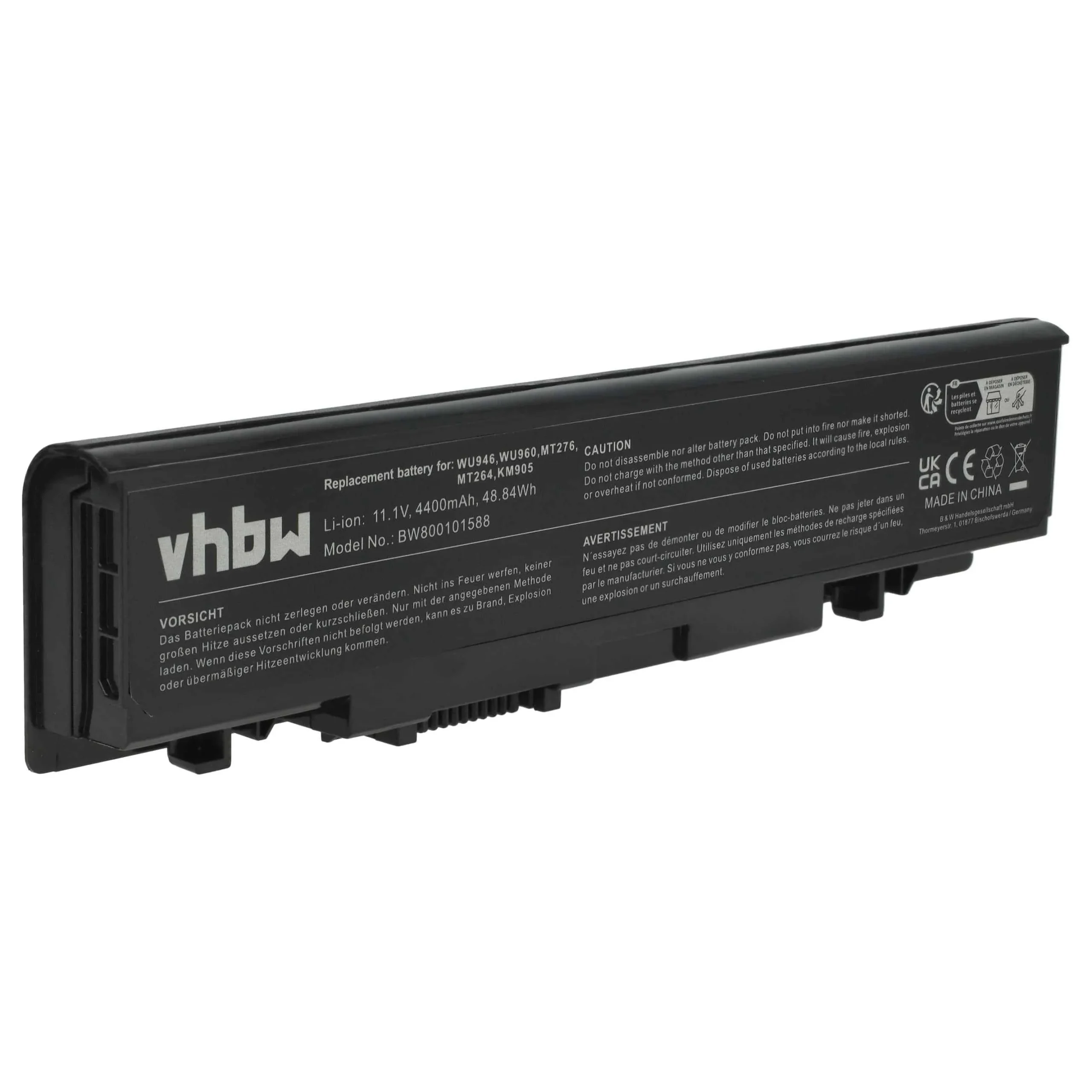 Batterie remplace Dell A2990667, 312-0701, 312-0702 pour ordinateur portable Dell- 4400mAh 11,1V Li-ion, noir