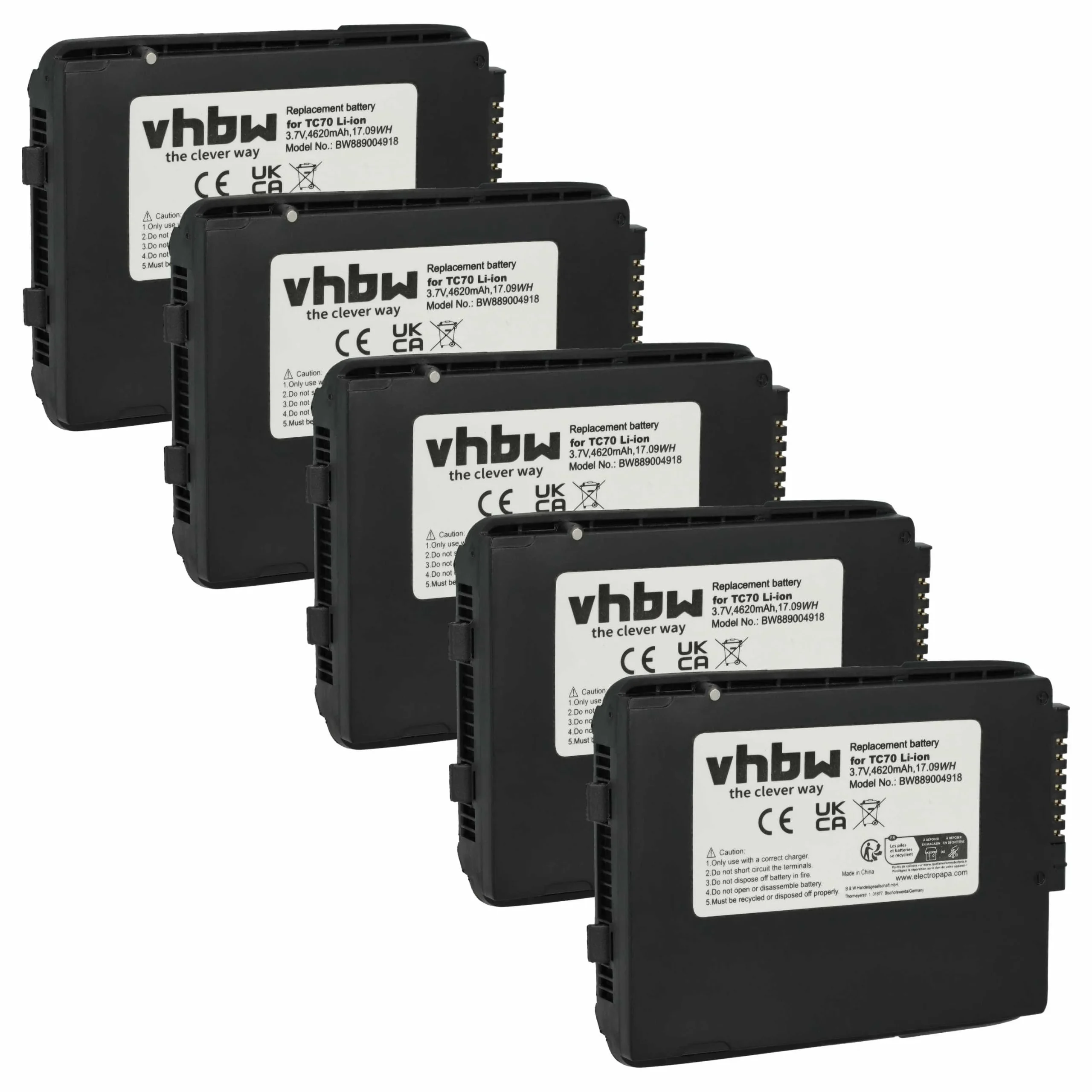 5x Batteries remplace Motorola 82-171249-02, 82-171249-01 pour scanner de code-barre Zebra - 4620mAh 3,7V