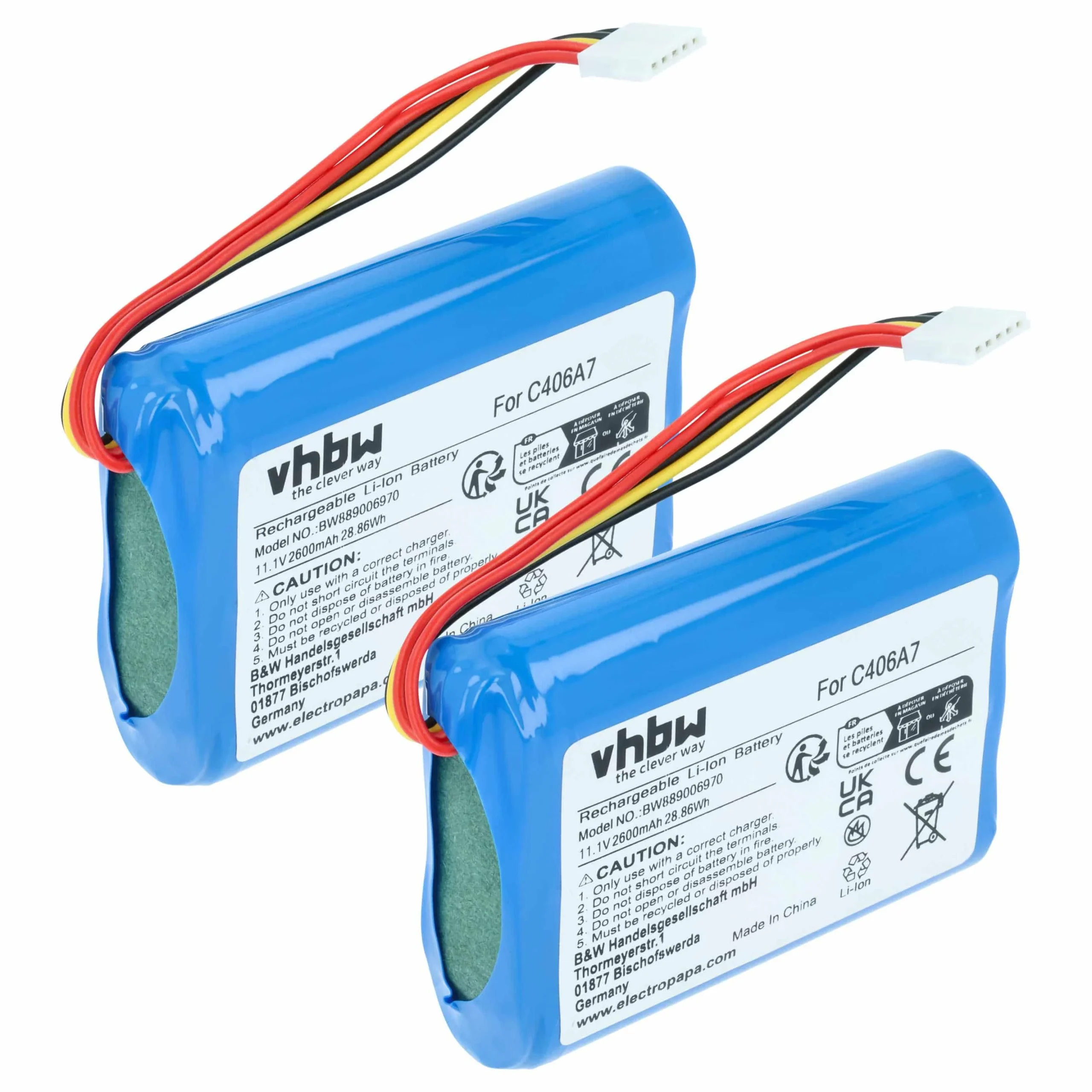 2x Batterie remplace Marshall C406A1, C406A7 enceinte Marshall - 2600mAh 11,1V Li-ion