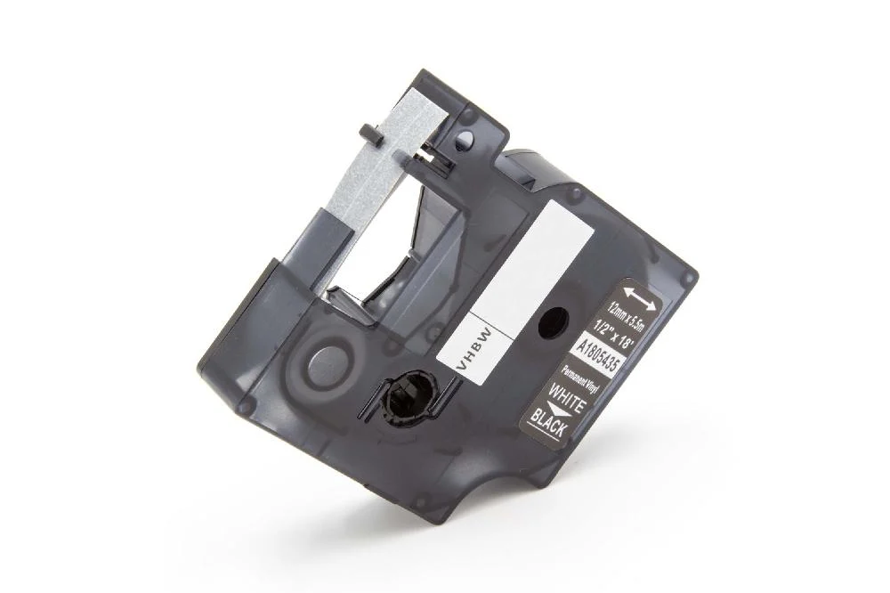 Cassette à ruban remplace Dymo 1805435 - 12mm lettrage Blanc ruban Noir, vinyle, plastique