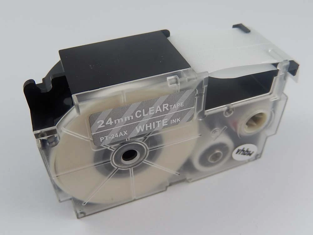 Cassette à ruban remplace Casio XR-24AX1, XR-24AX - 24mm lettrage Blanc ruban Transparent, plastique