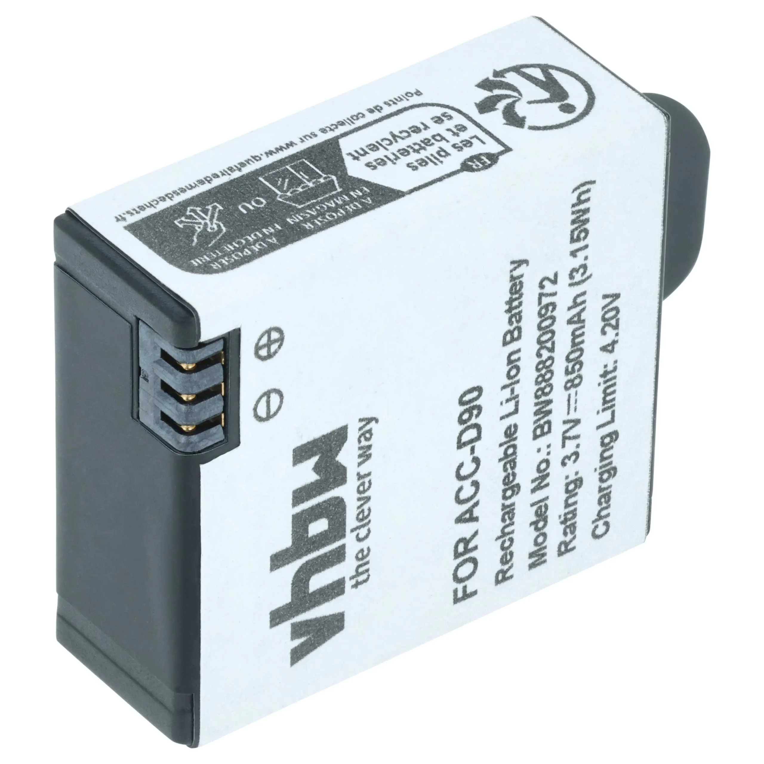 Batterie remplace AEE ACC-D90 pour caméra de poche AEE- 850mAh 3,7V Li-ion