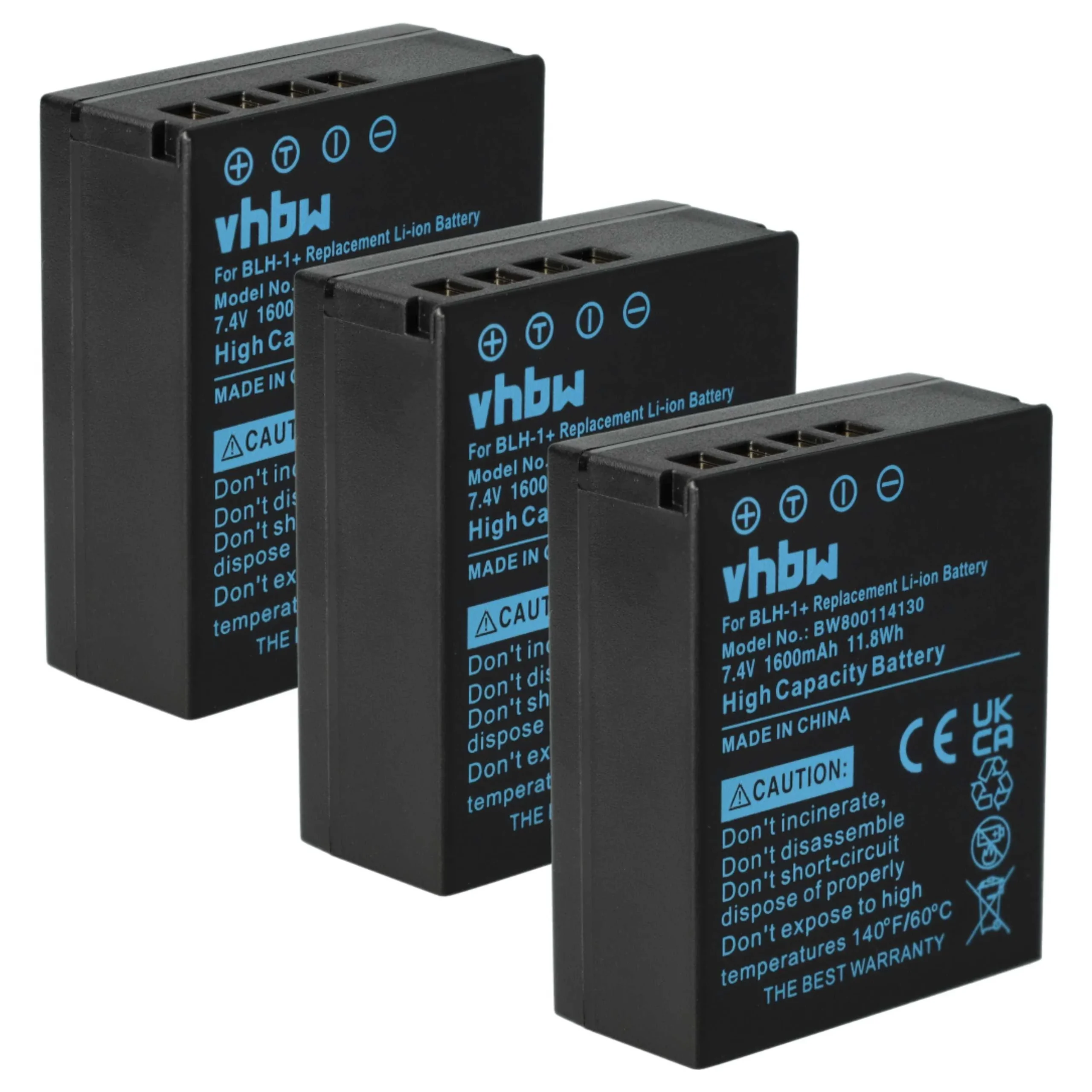 3x Batteries remplace Olympus BLH-1 pour appareil photo Olympus- 1600mAh 7,4V Li-ion