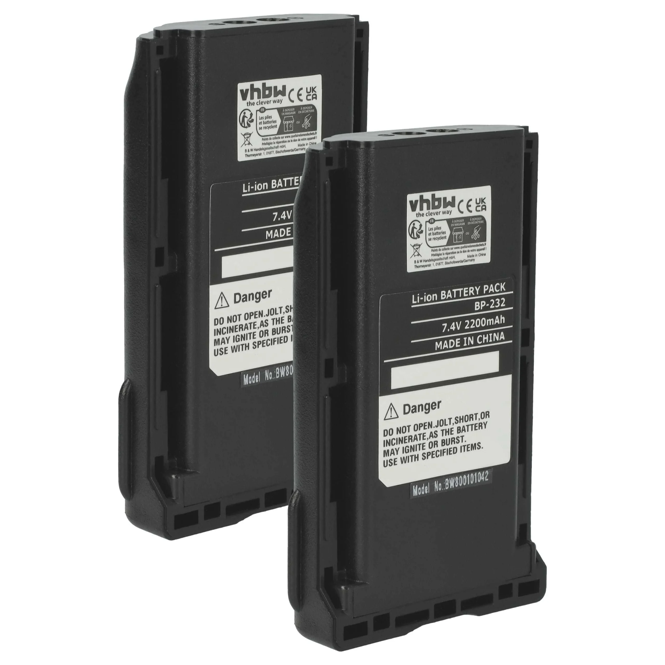 2x Batteries remplace Icom BJ-2000, BP-231, BP-230, BP-230N pour radio talkie-walkie Icom- 2200mAh 7,4V Li-ion