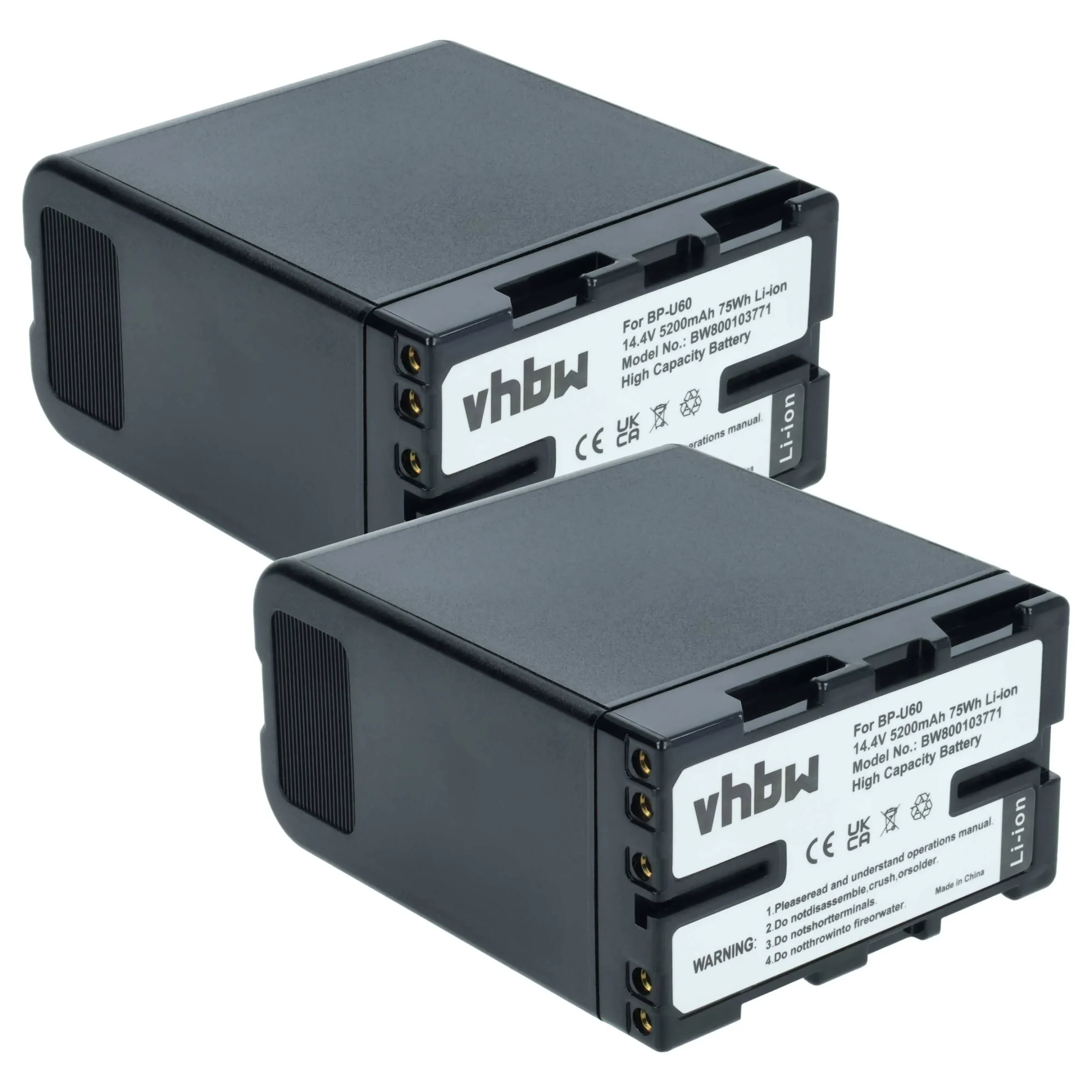 2x Batteries remplace Sony BP-U60, BP-U95, BP-U30, BP-U90 pour caméscope Sony- 5200mAh 14,8V Li-ion avec puce