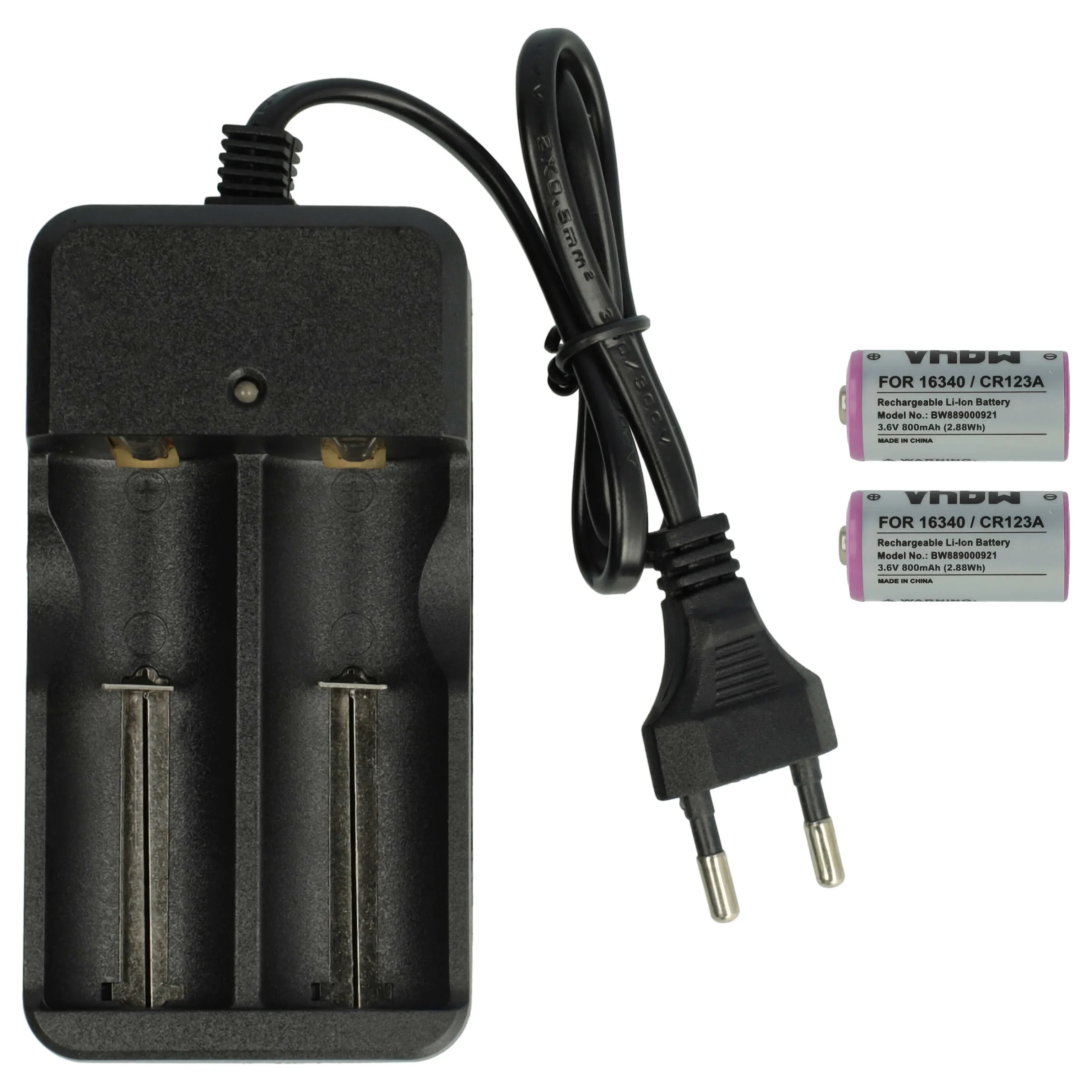 Chargeur double avec 2x batteries CR123A pour batteries Li-ion Gigaset, Sommer Motion Sensor One X