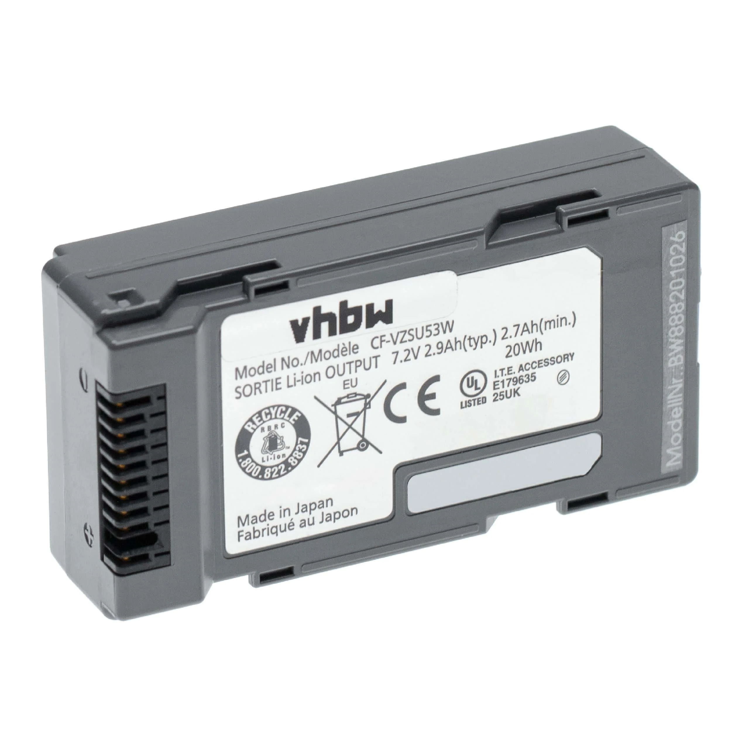 Batterie remplace Panasonic CF-VZSU53, CF-VZSU53W, CF-VZSU53AW tablette - 2900mAh 7,2V Li-ion