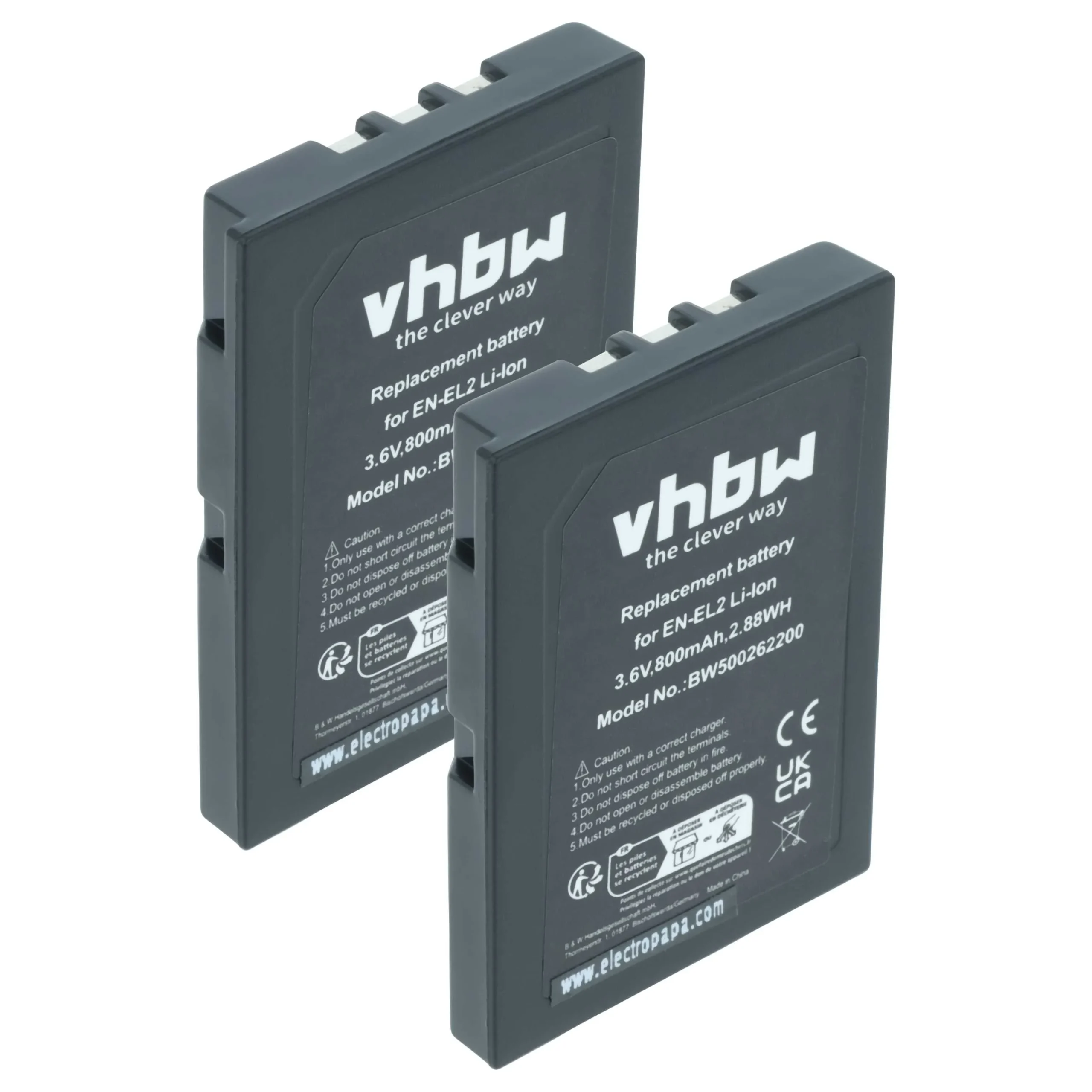 2x Batteries remplace Nikon EN-EL2 pour appareil photo Nikon- 800mAh 3,6V Li-ion