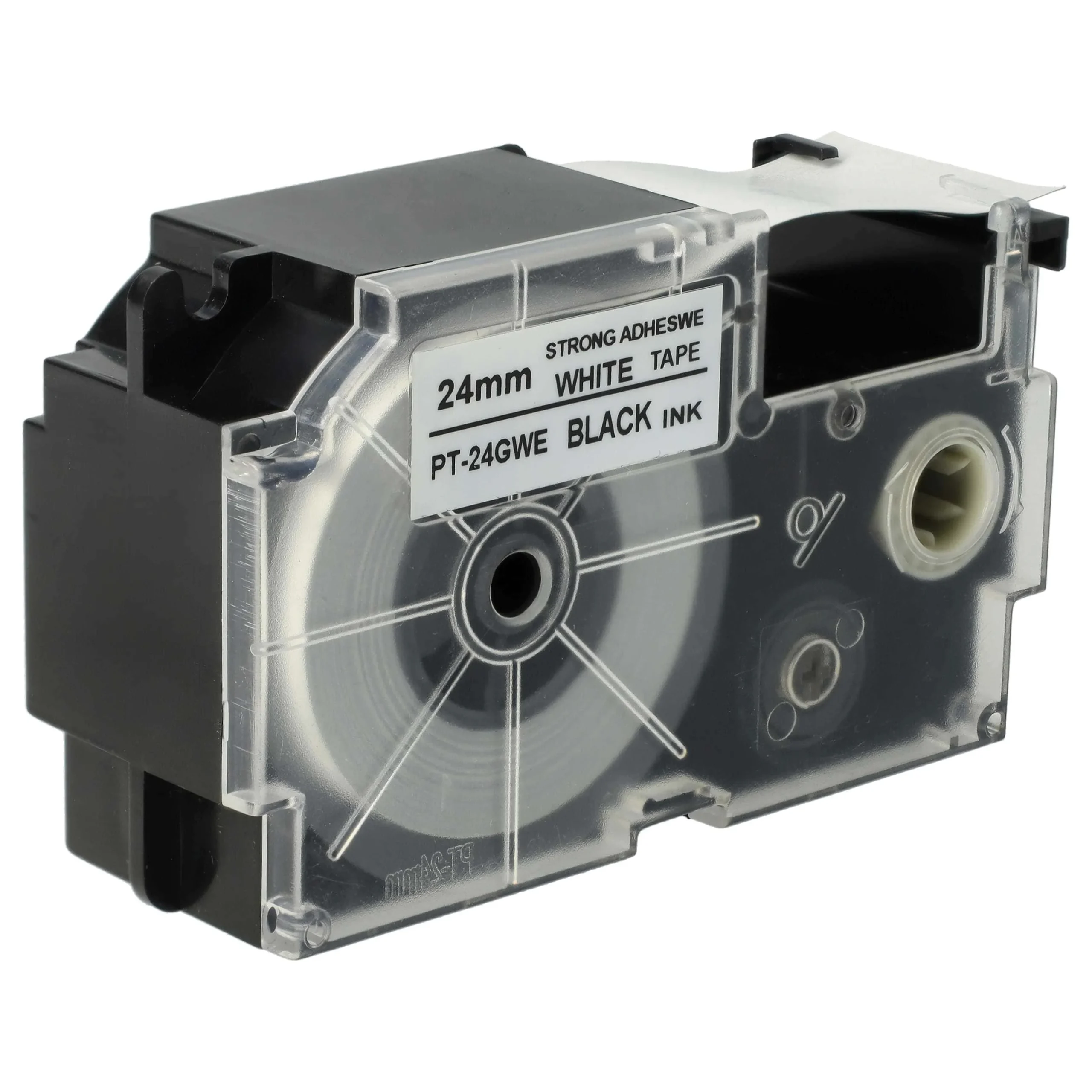 Cassette à ruban remplace Casio XR-24GWE - 24mm lettrage Noir ruban Blanc, plastique