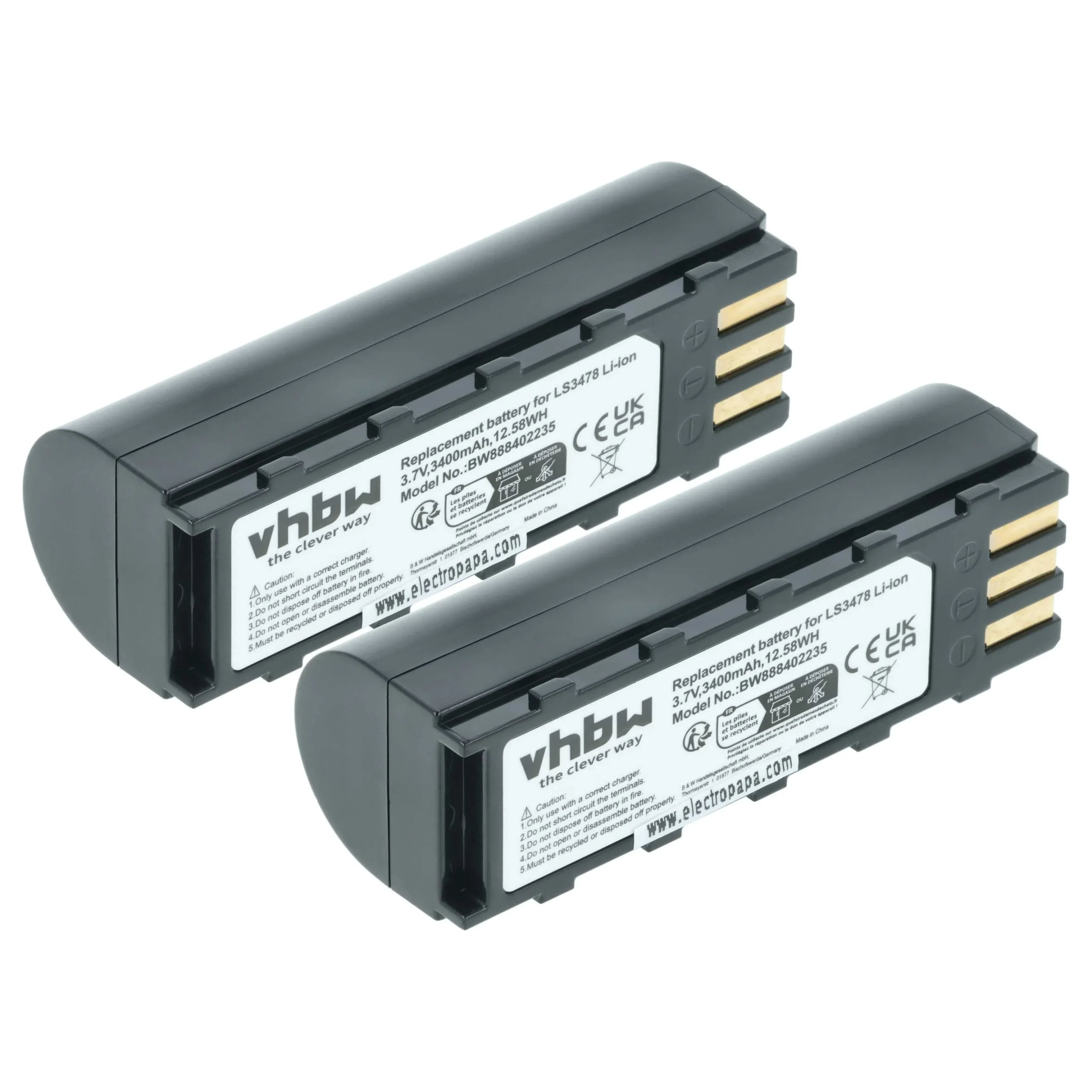 2x Batteries remplace Motorola 21-62606-01 pour scanner de code-barre Symbol - 3400mAh 3,7V