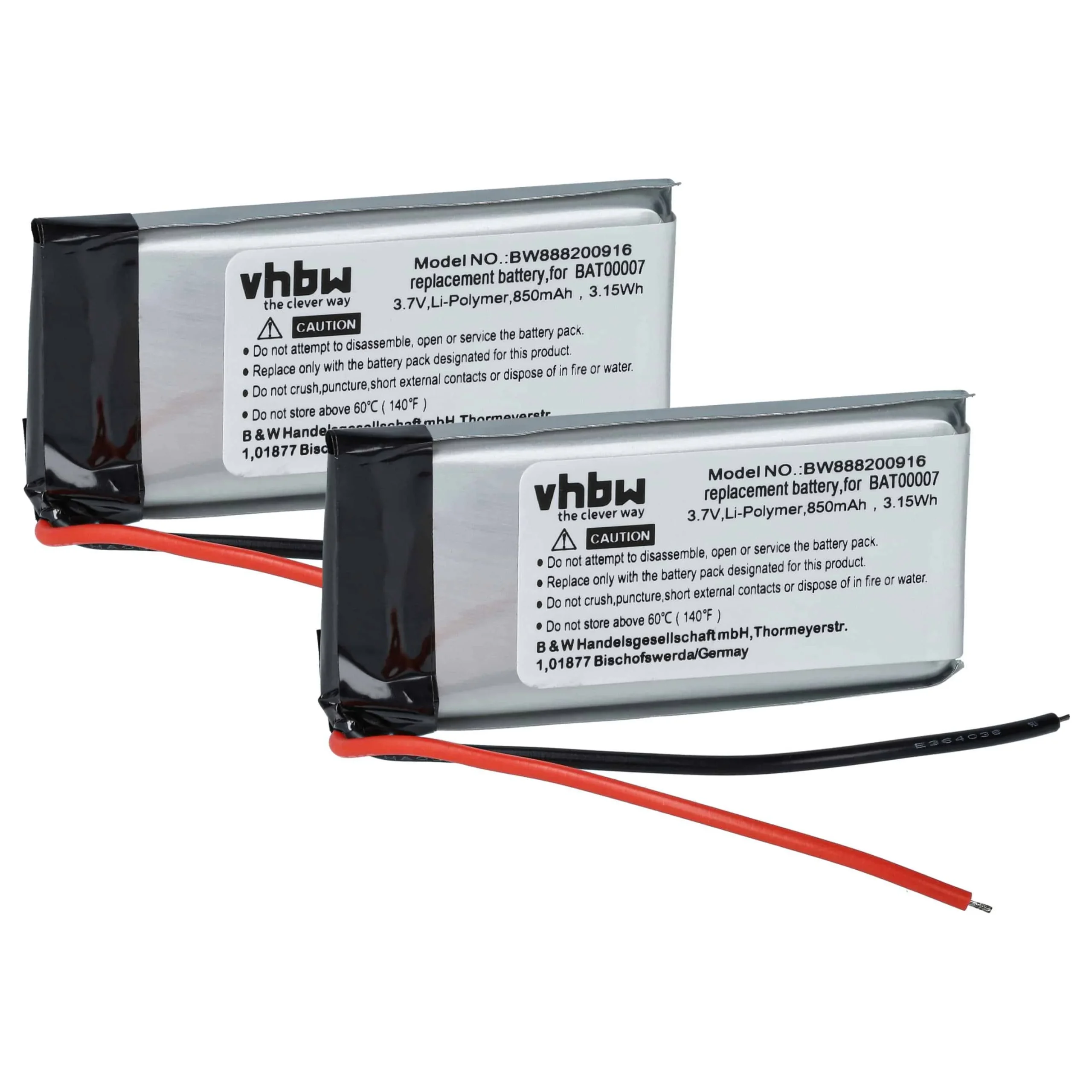Batterie (2 pcs.) remplace Cardo BAT00007 casque audio Cardo - 850mAh 3,7V Li-polymère