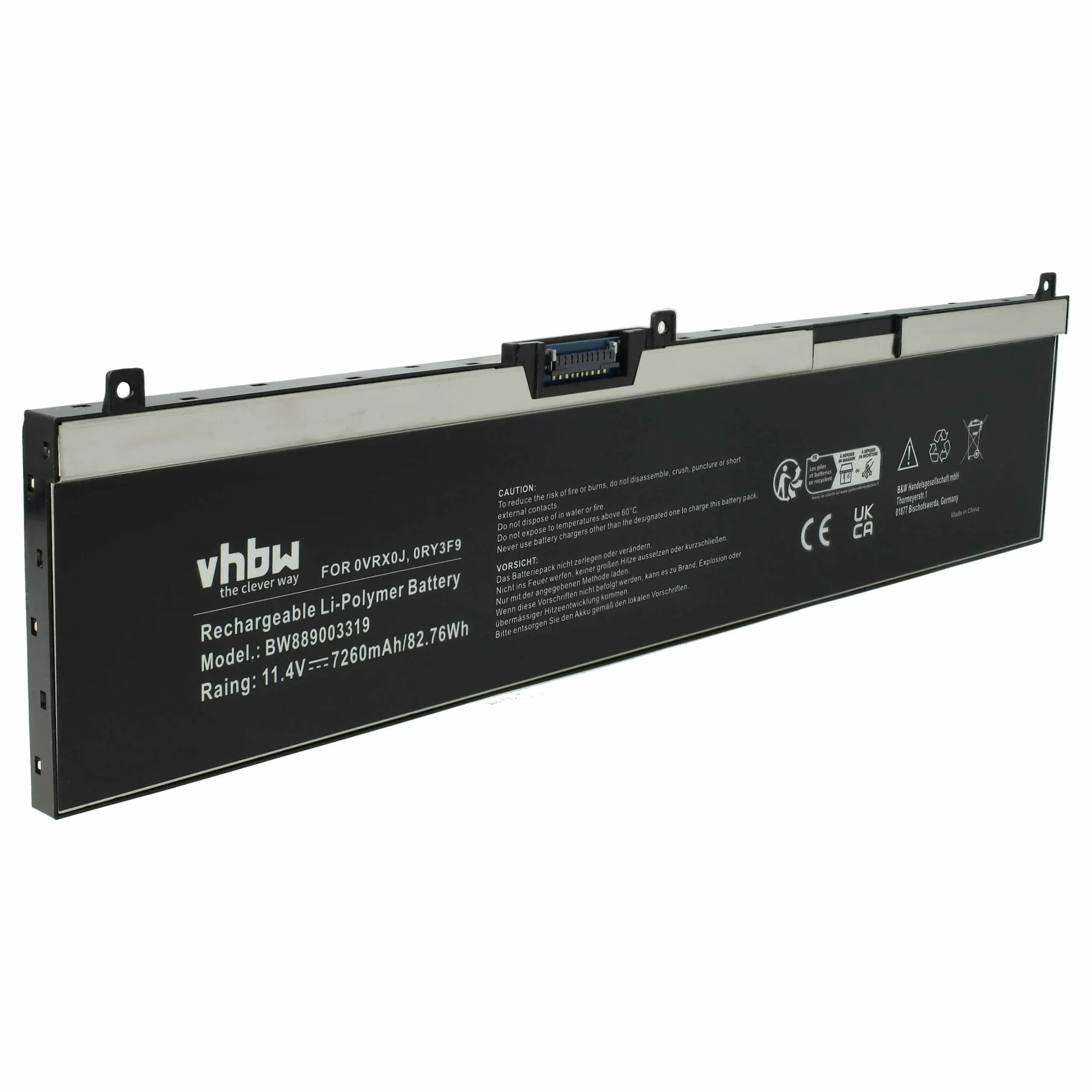 Batterie remplace Dell 0VRX0J, 0WMRC77I, 0RY3F9 pour ordinateur portable Dell- 7260mAh 11,4V Li-polymère