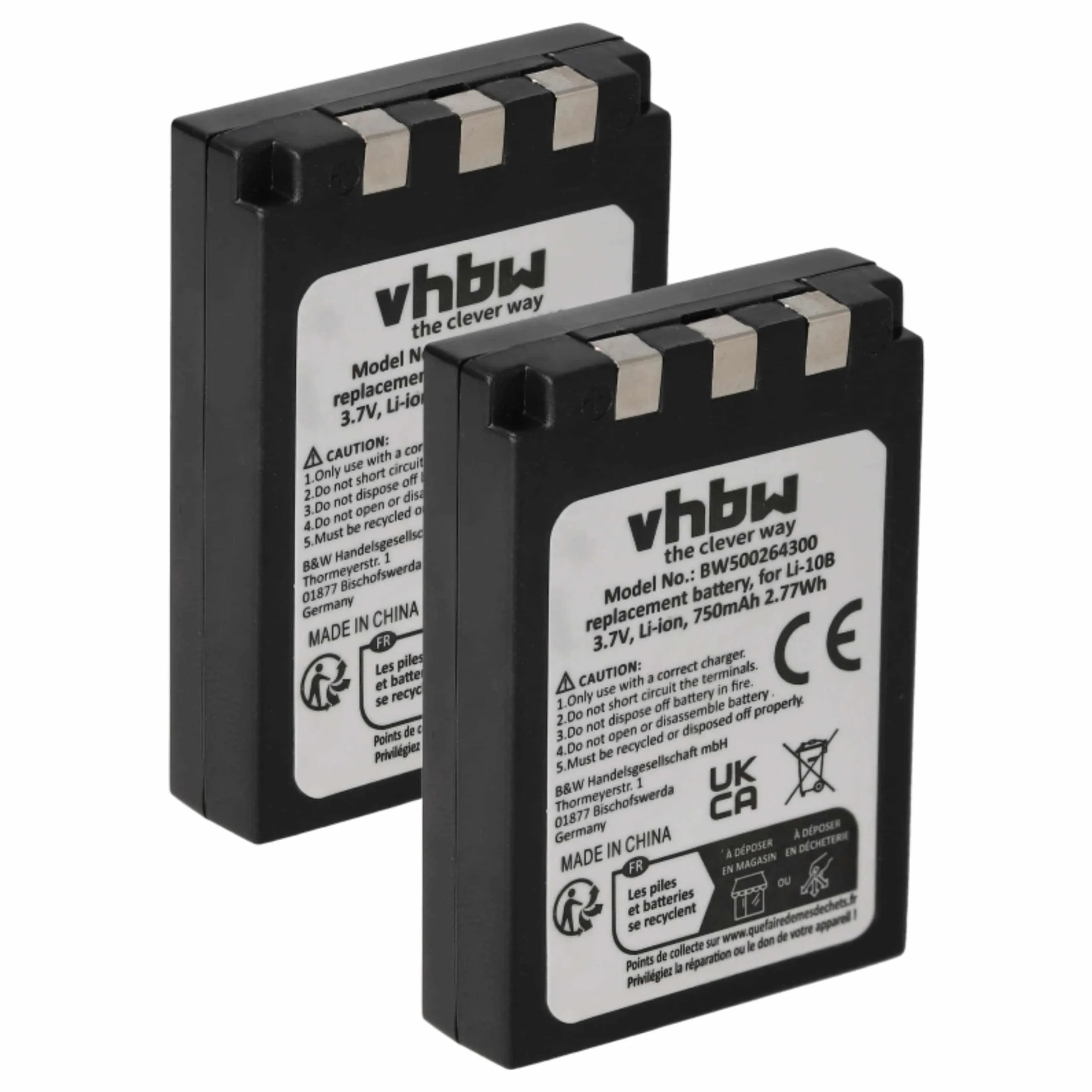 2x Batteries remplace Olympus Li-12B, Li-10B pour appareil photo Olympus- 750mAh 3,7V Li-ion