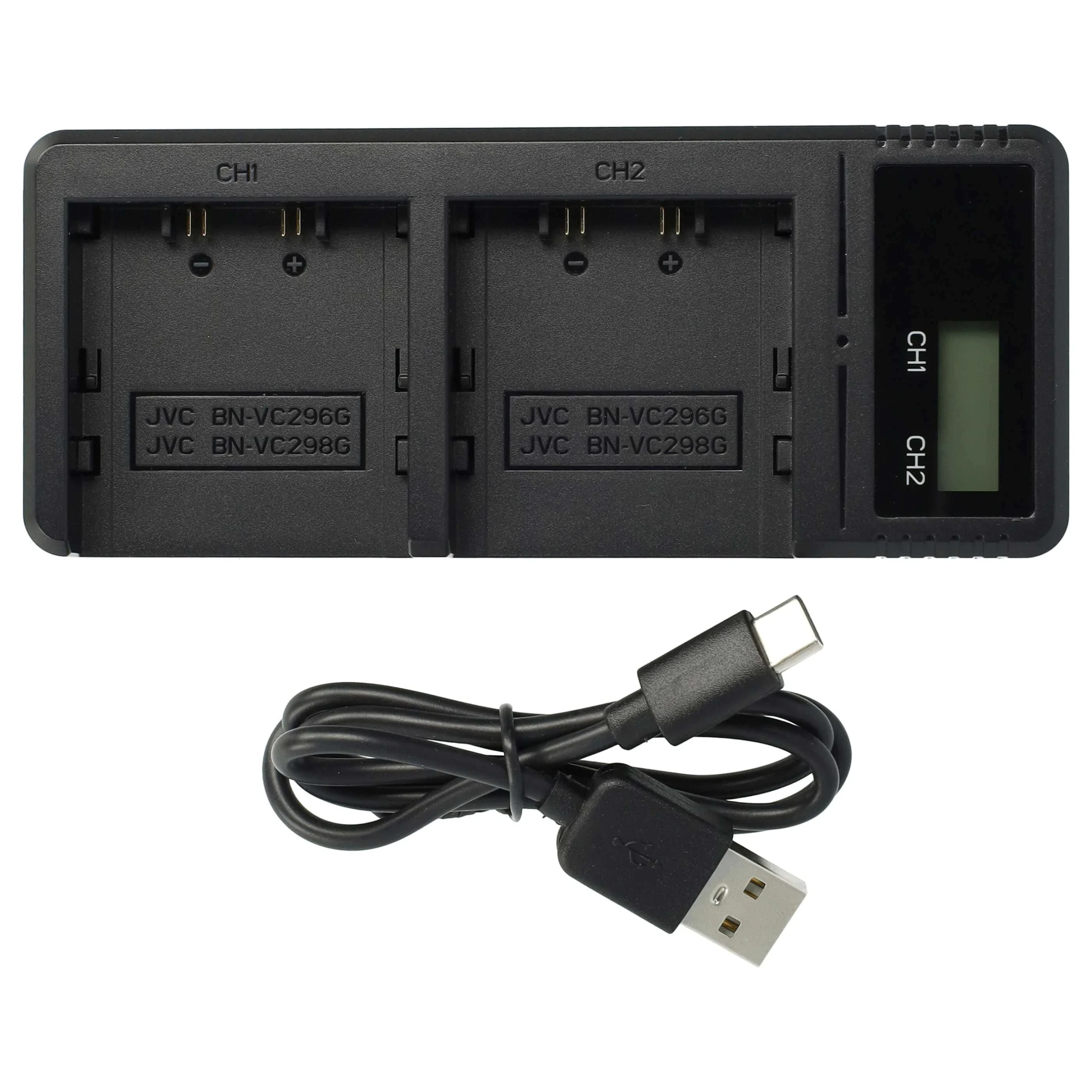 Chargeur + câble USB-C pour appareil photo JVC BN-VC264G - 1x 1 / 2x 0.6 / 1x 1.5 / 2x 1 A