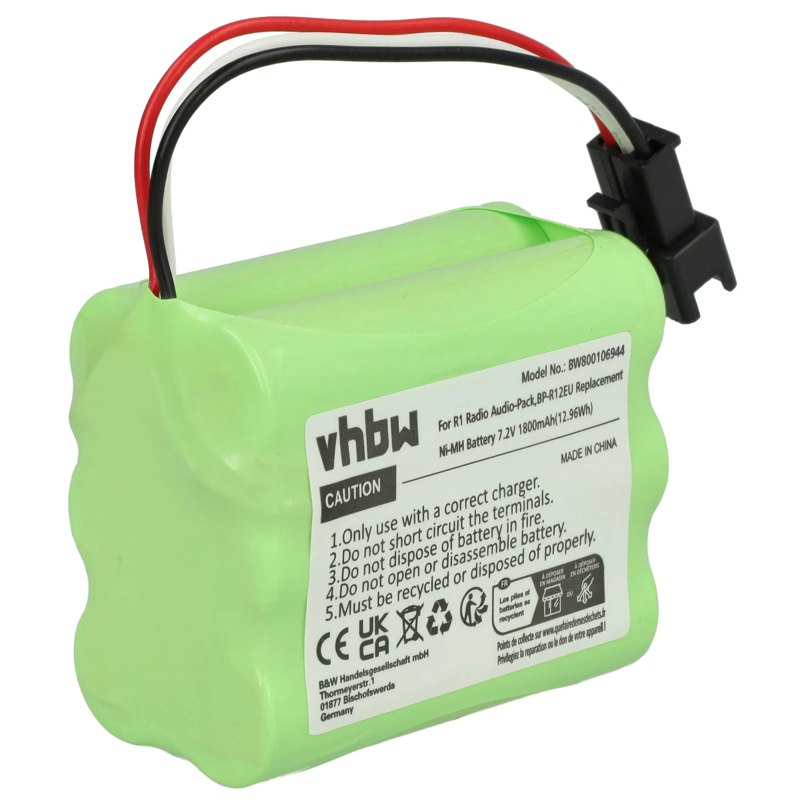 Batterie remplace Teac BP-R1, BP-R12EU, BP-R1EU, BP-R2, BP-R5 radio - 1800mAh 7,2V NiMH