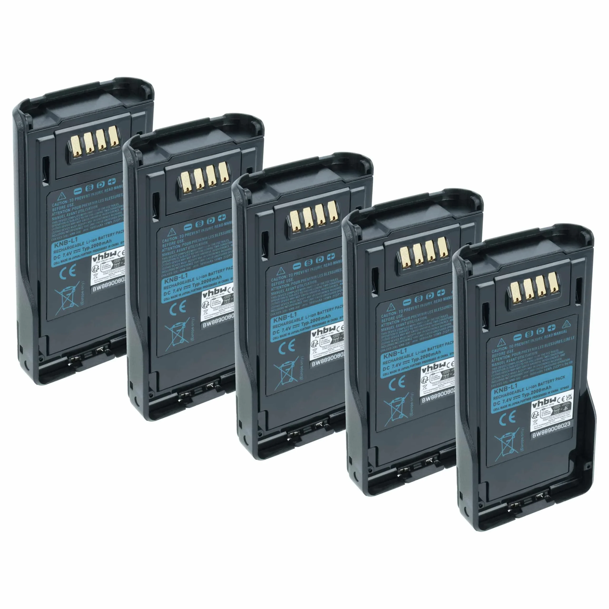 5x Batteries remplace Kenwood KNB-L2M, KNB-L2, KNB-L1 pour radio talkie-walkie Kenwood- 2000mAh 7,4V Li-ion