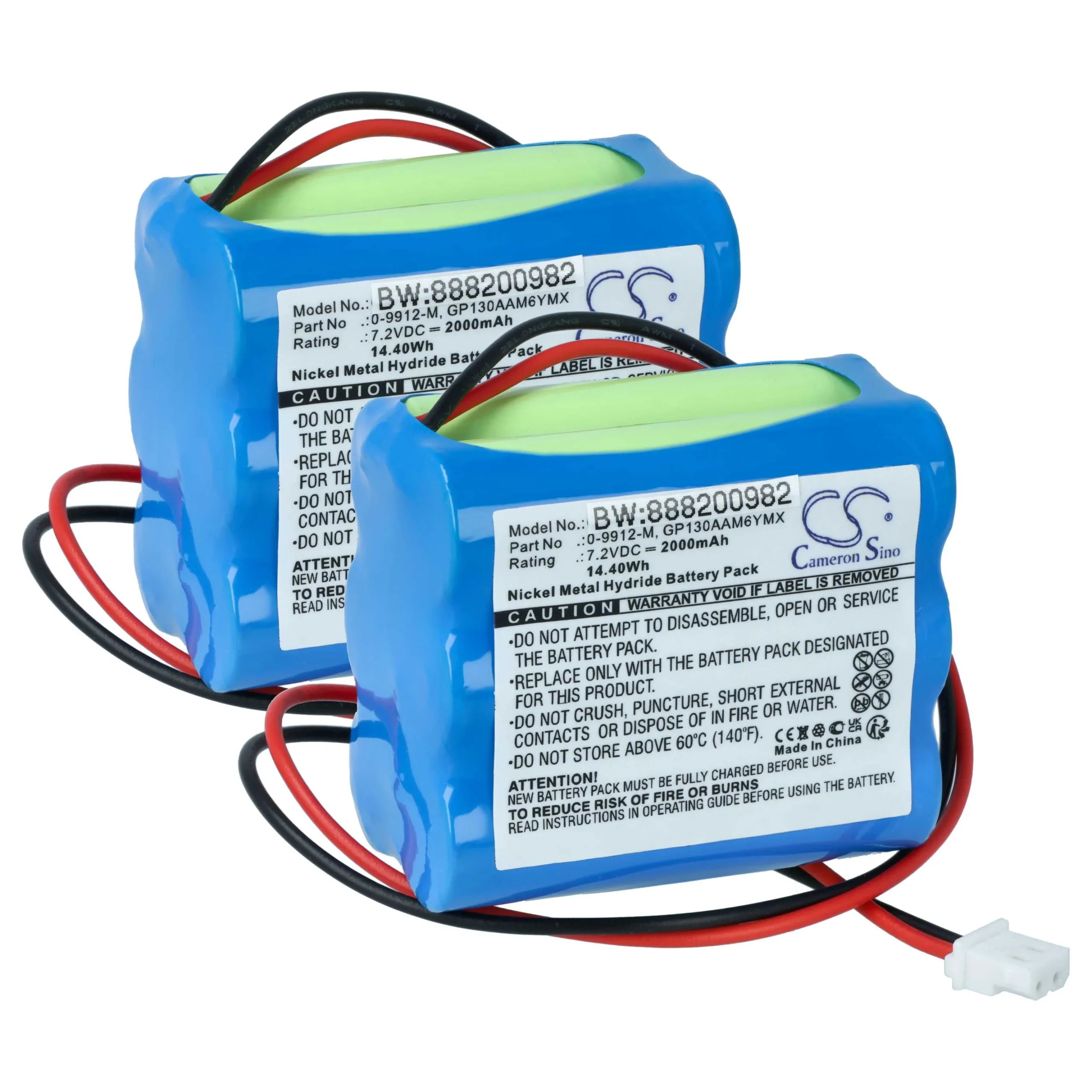 2x Batteries remplace BT GP100AAS6YMX, GP130AAM6YMX pour centrale d'alarme Visonic - 2000mAh 7,2V NiMH