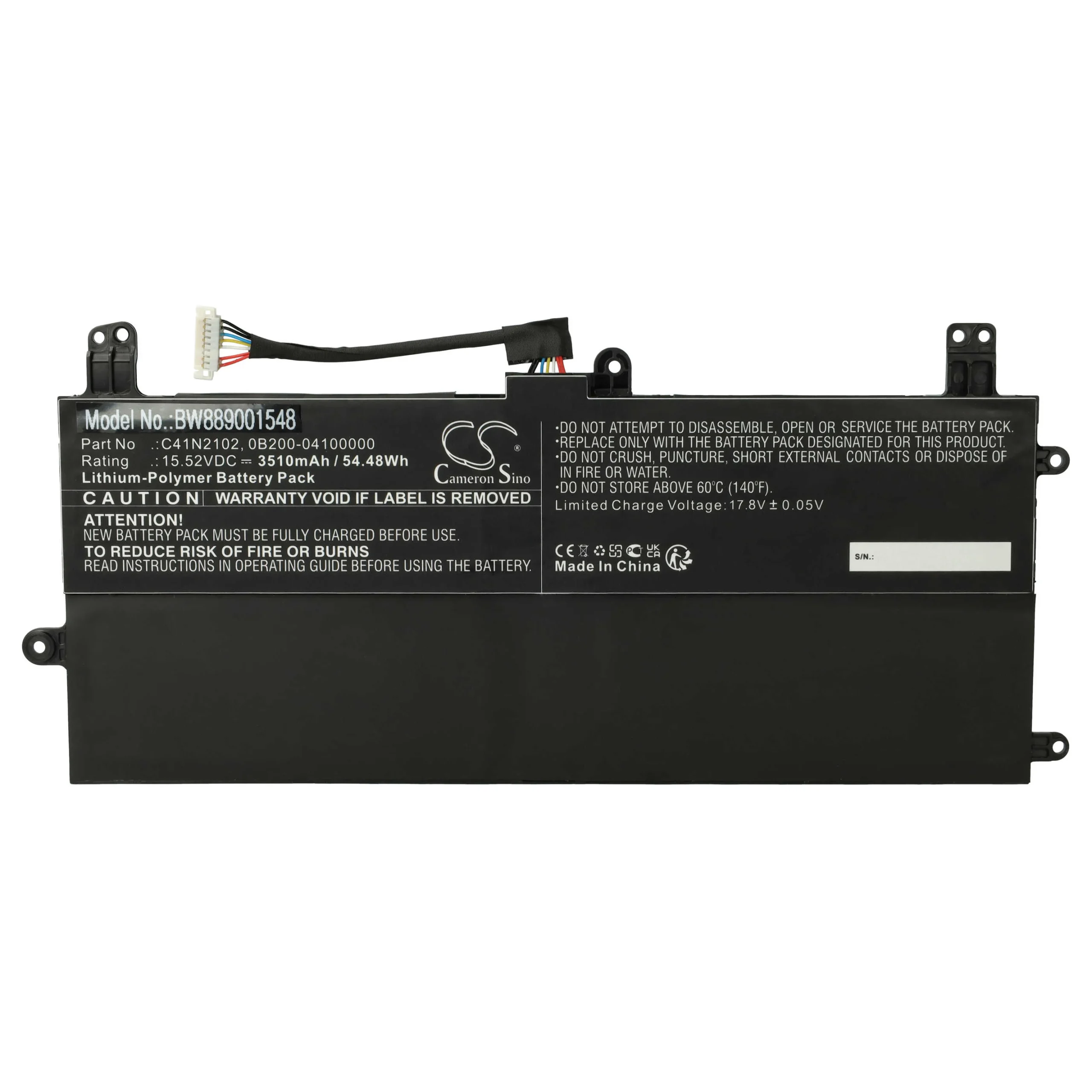 Batterie remplace Asus 0B200-04100000 pour ordinateur portable Asus- 3510mAh 15,52V Li-polymère, noir