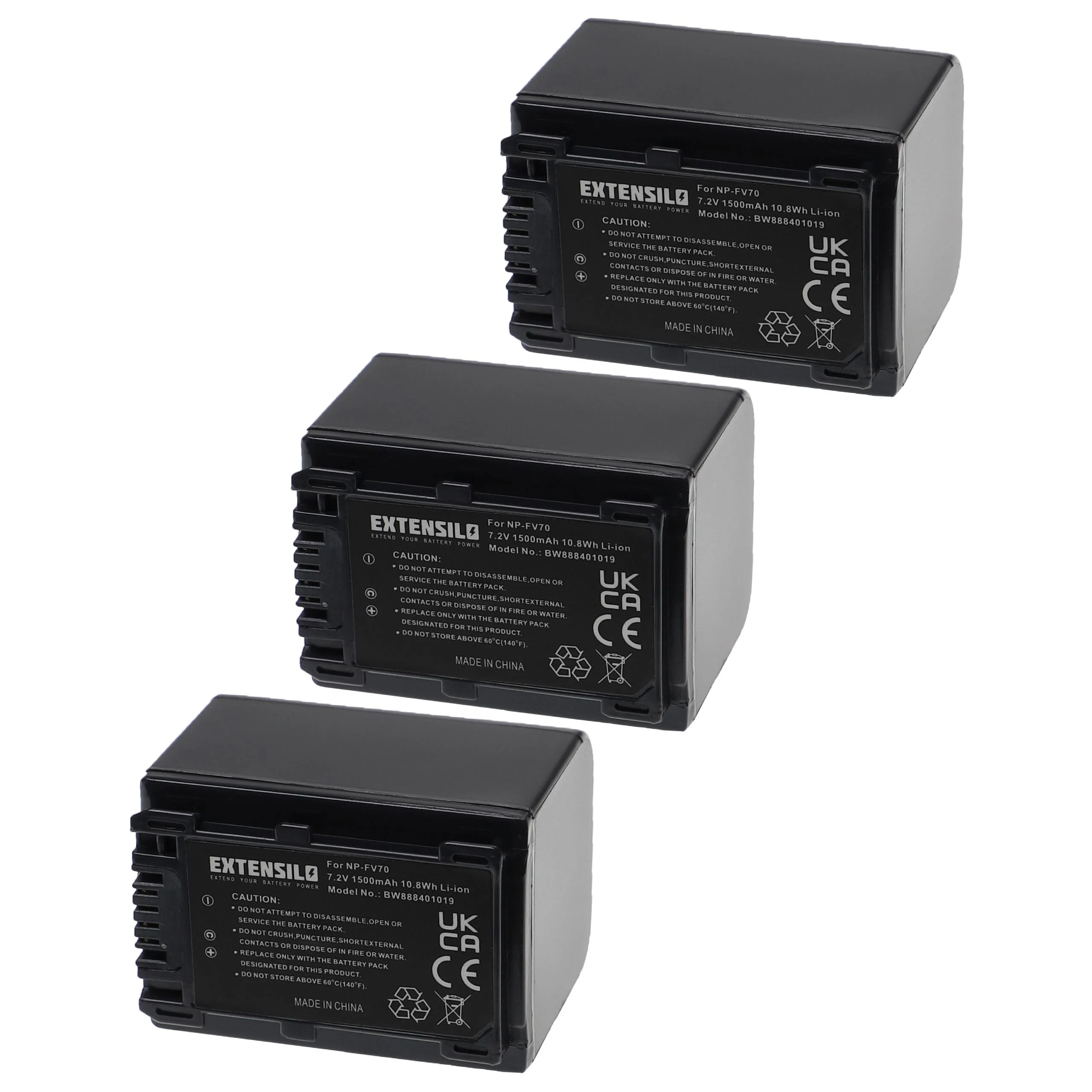 3x Batteries remplace Sony NP-FH71, NP-FV100, NP-FH100, NP-FH50 pour appareil photo Sony- 1500mAh 7,2V Li-ion