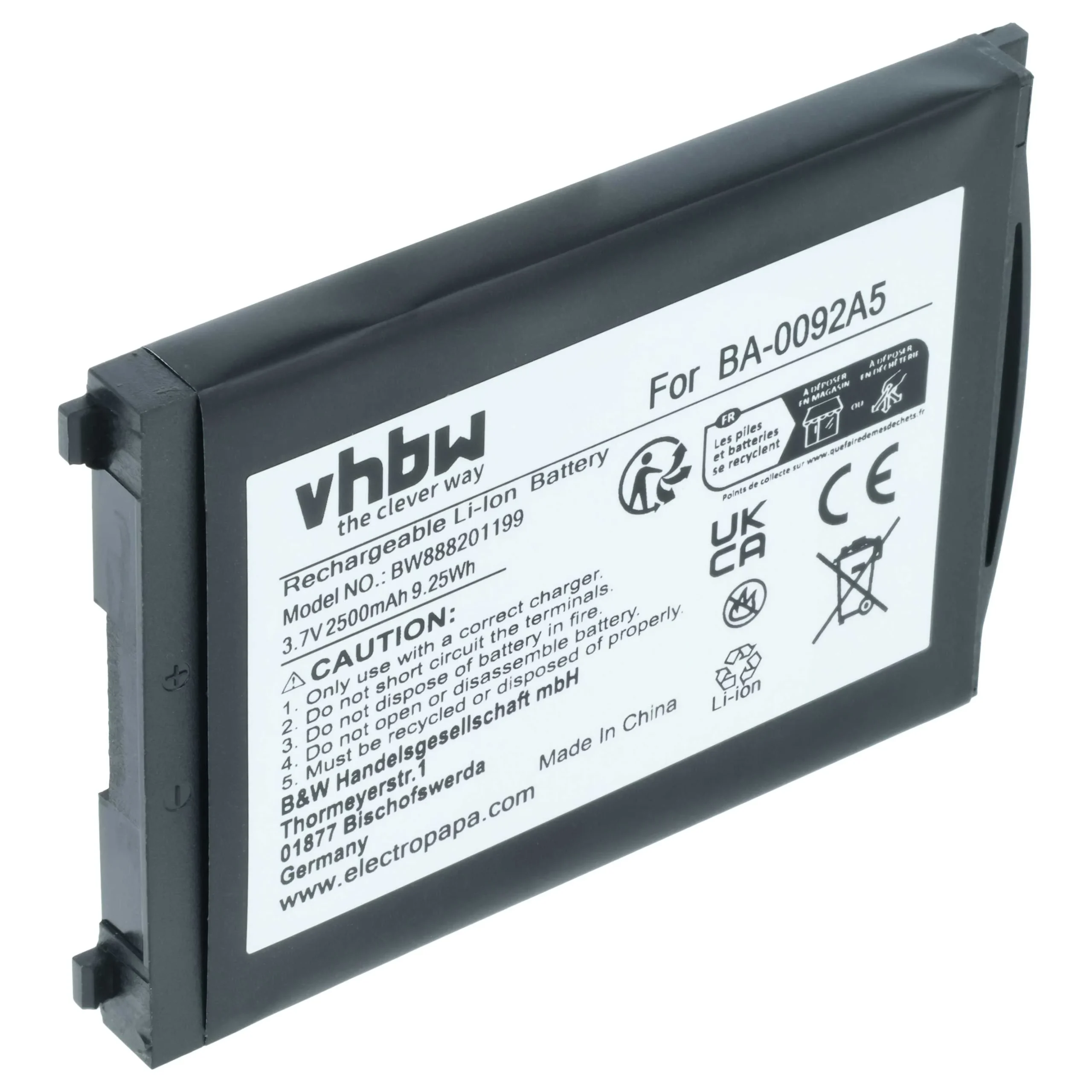 Batterie remplace CipherLab BA-0092A5, BA-0093A0, BT-160LA pour scanner de code-barre CipherLab - 2500mAh 3,7V