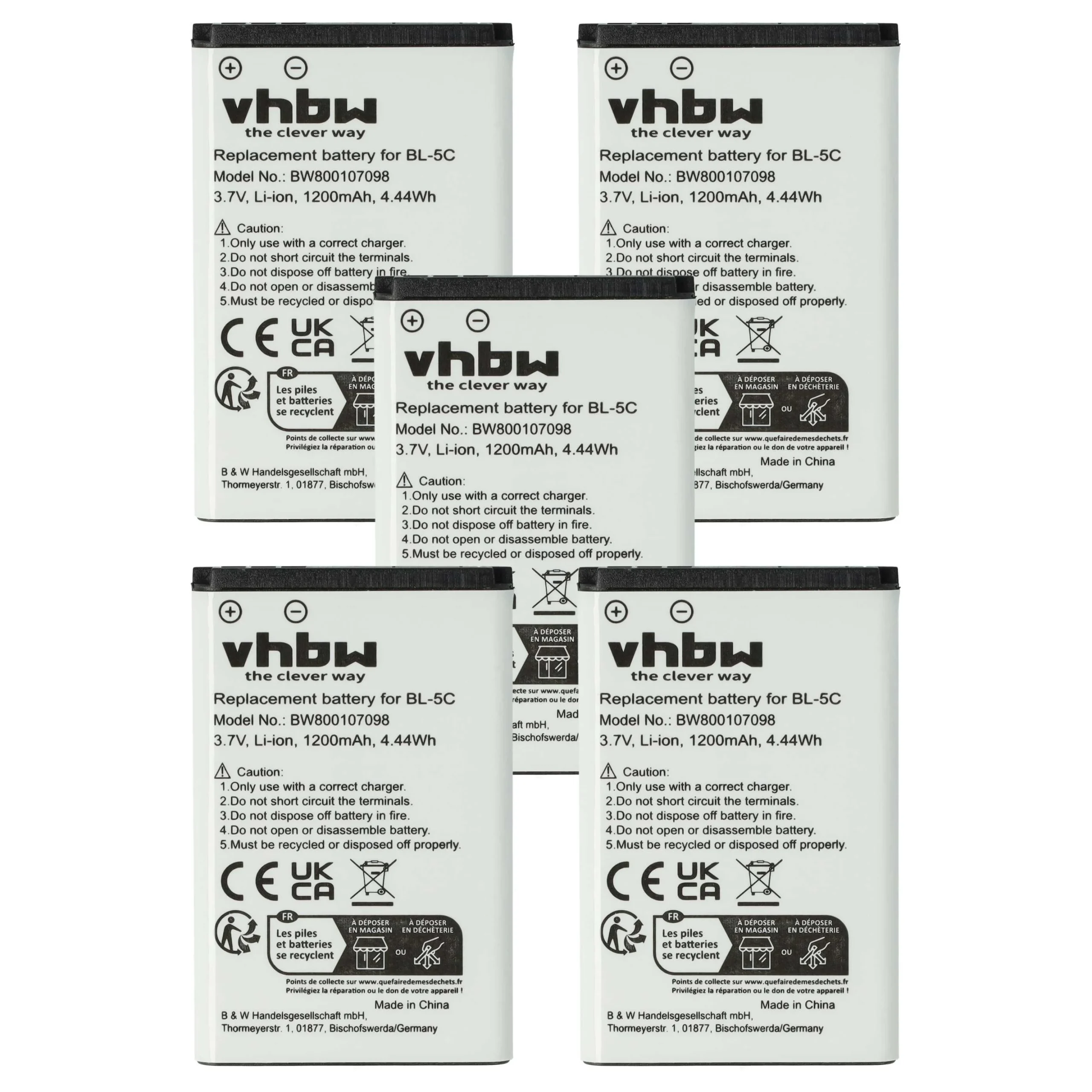 Batterie (5 pcs.) remplace Alcatel 3BN67332AA, 10000058 téléphone portable Anycool - 1200mAh 3,7V Li-ion