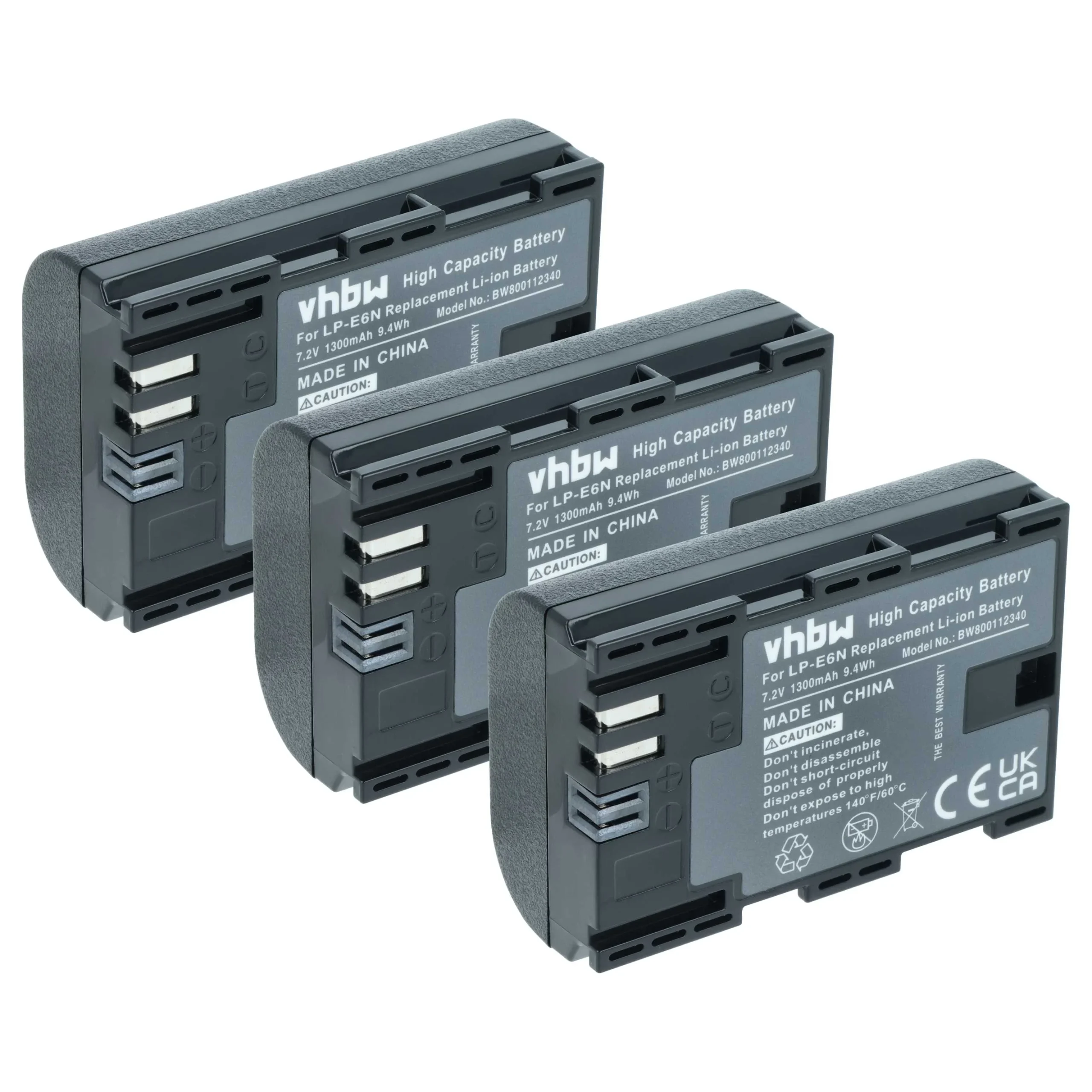 3x Batteries remplace Canon LP-E6N pour appareil photo Blackmagic- 1300mAh 7,2V Li-ion