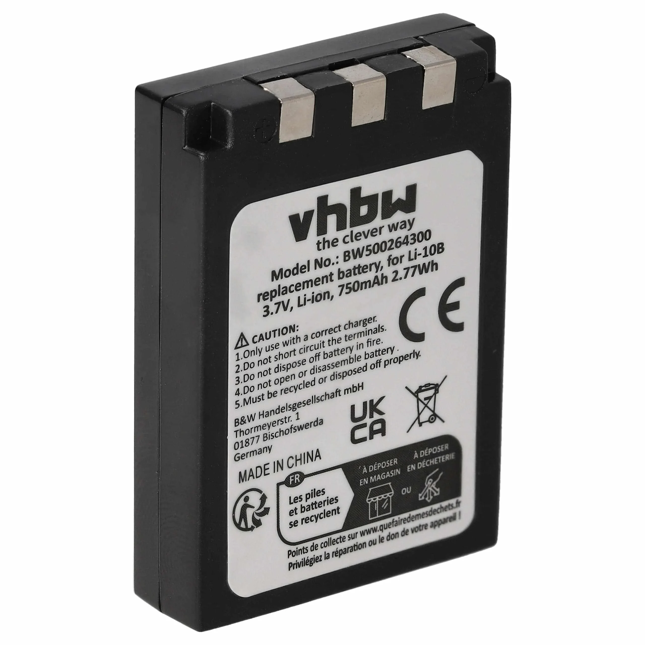 Batterie remplace Olympus Li-10B, Li-12B pour appareil photo Olympus- 750mAh 3,7V Li-ion