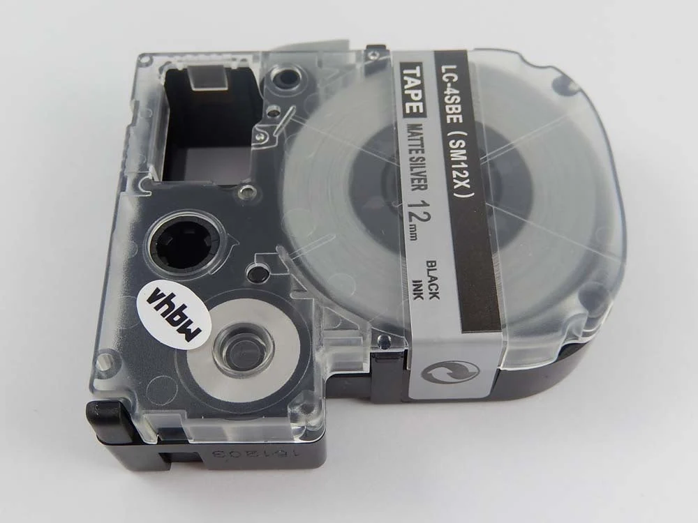 Cassette à ruban remplace Epson LC-4SBE - 12mm lettrage Noir ruban Argent mat, plastique