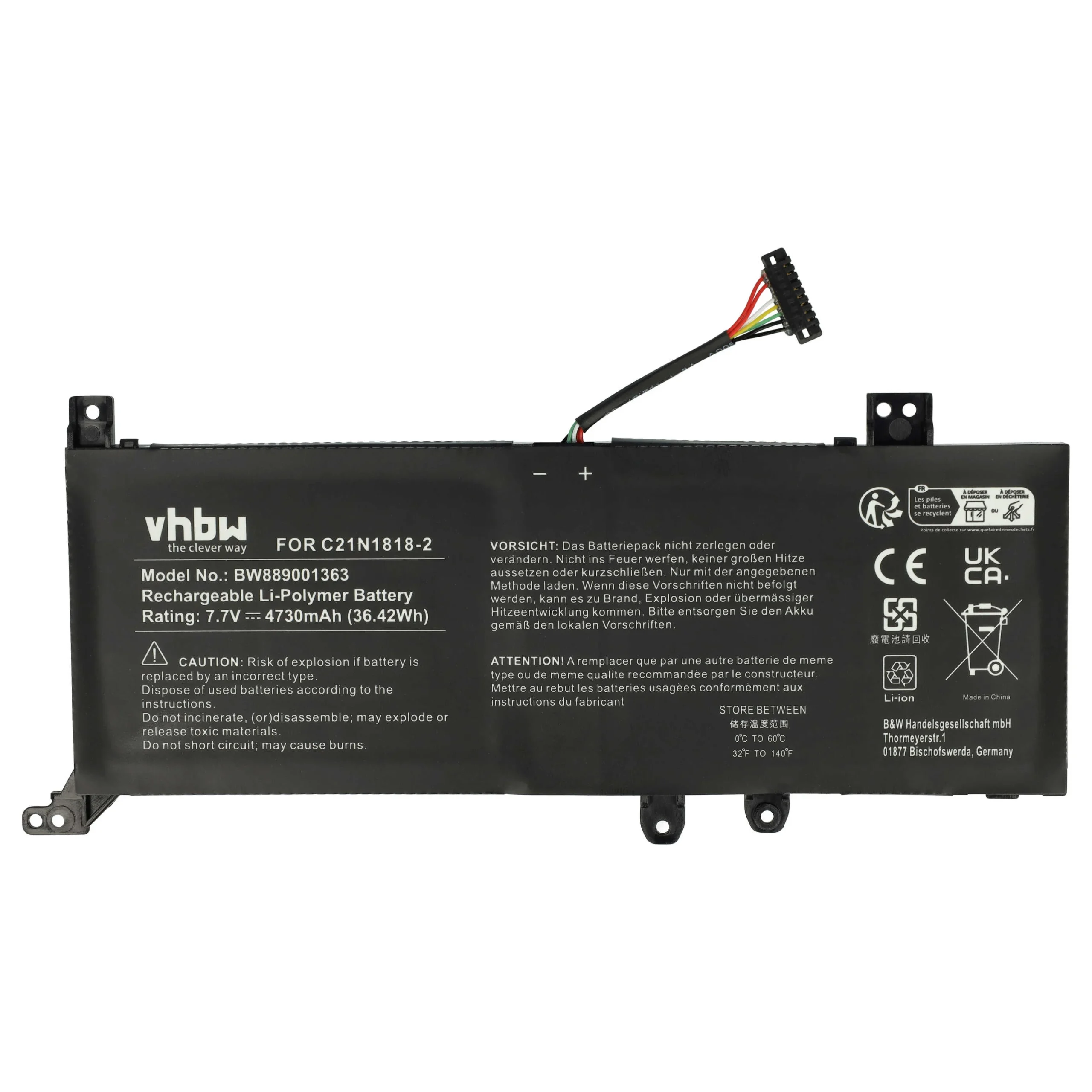 Batterie remplace Asus 0B200-03280500, C21N1818-2 pour ordinateur portable Asus- 4730mAh 7,7V Li-polymère