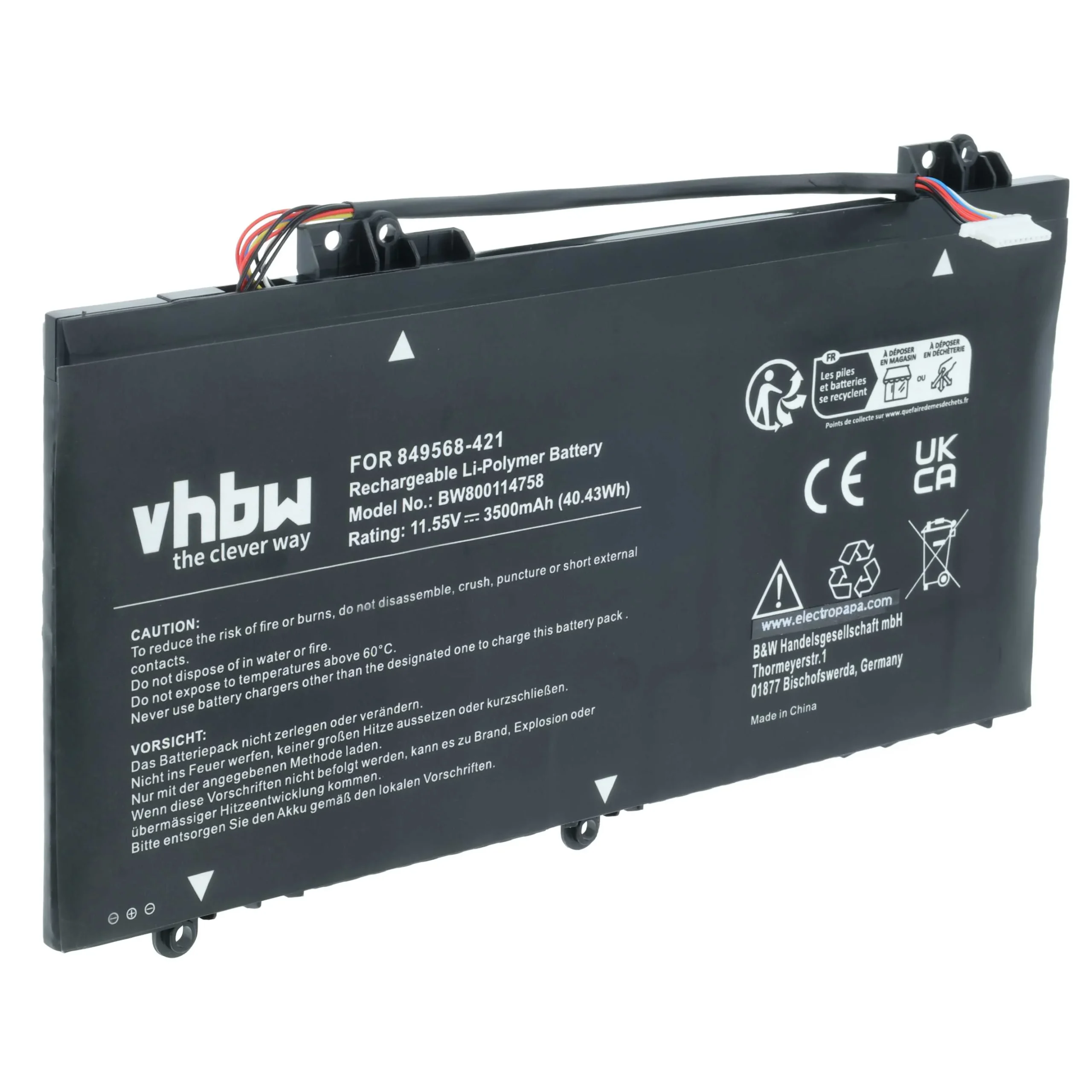 Batterie remplace HP 849568-421, 849908-850 pour ordinateur portable HP- 3500mAh 11,55V Li-ion, noir