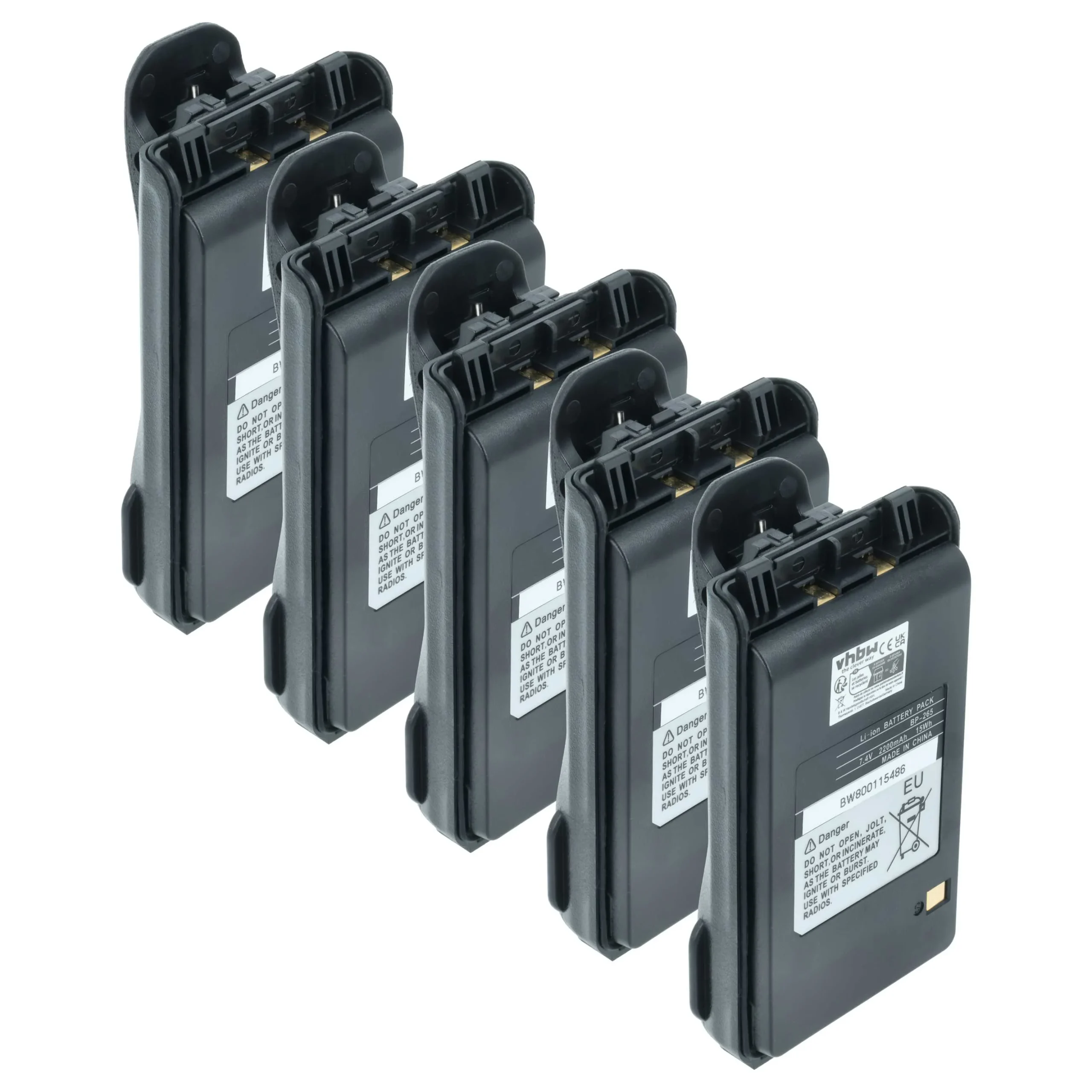 5x Batteries remplace Icom BP-265LI, BP-265 pour radio talkie-walkie Icom- 2200mAh 7,4V Li-ion
