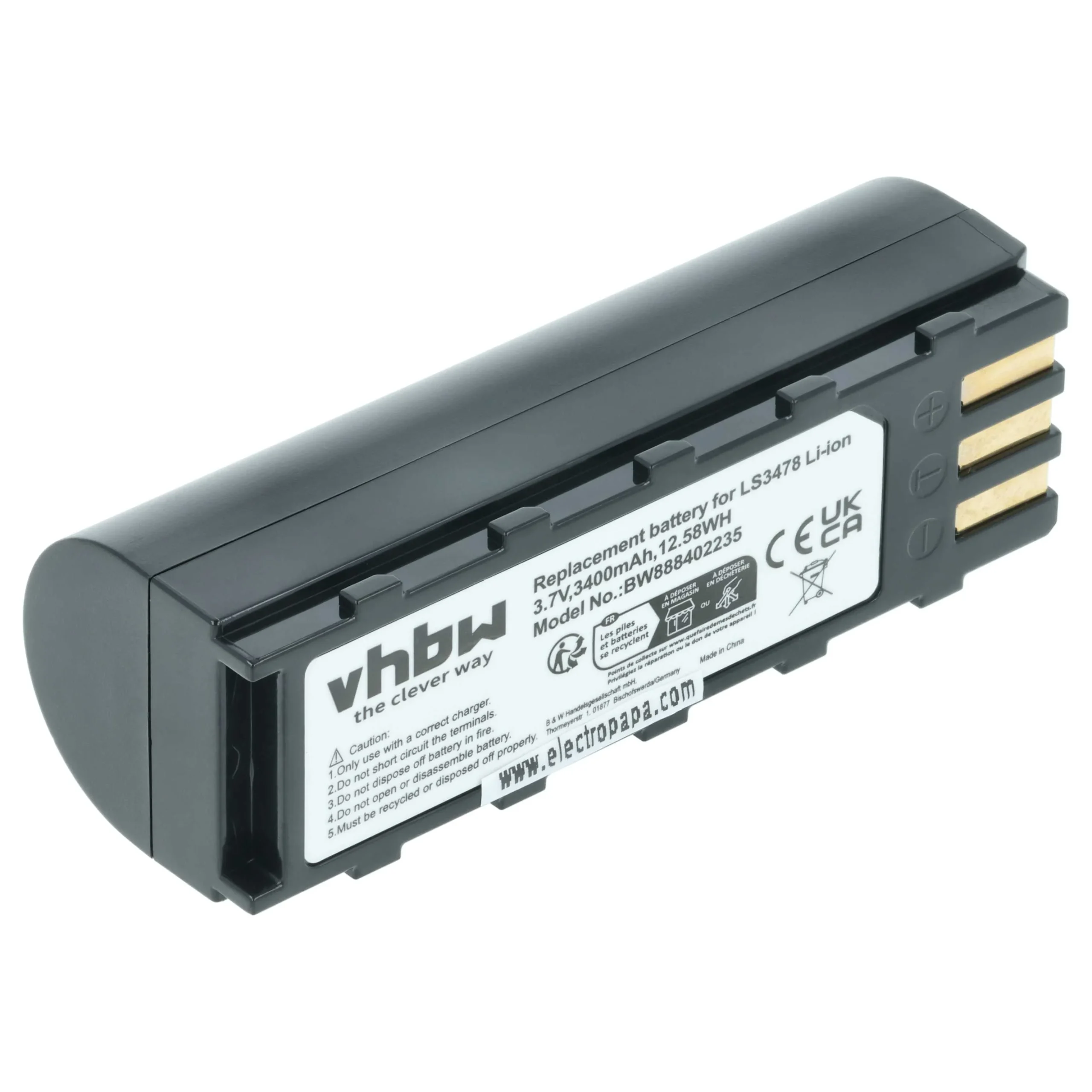 Batterie remplace Motorola 21-62606-01 pour scanner de code-barre Symbol - 3400mAh 3,7V