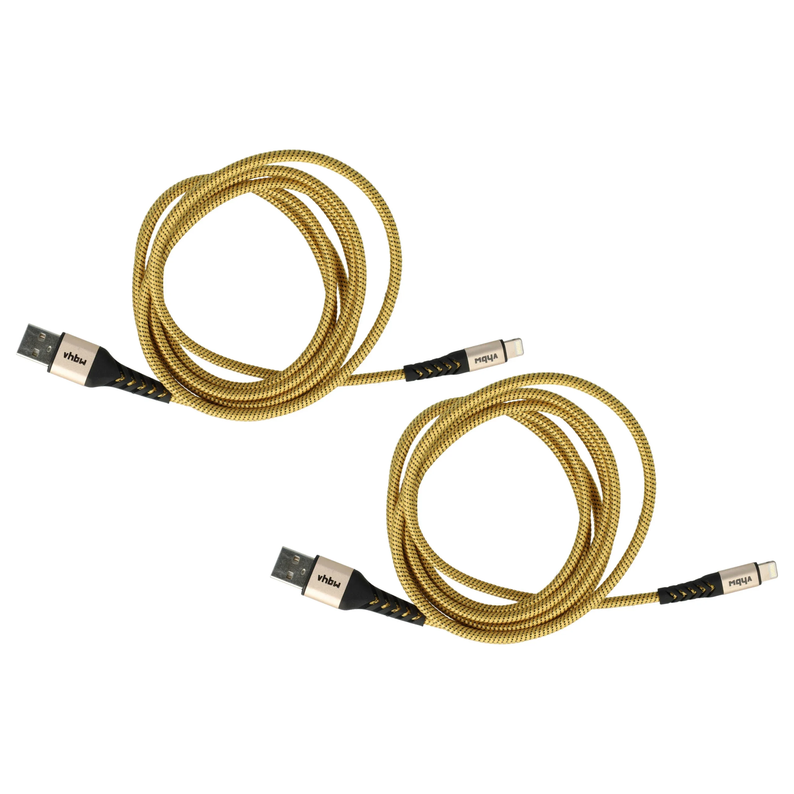 2x Câbles Lightning vers USB A pour iOS Apple AirPods - noir / jaune, 180cm