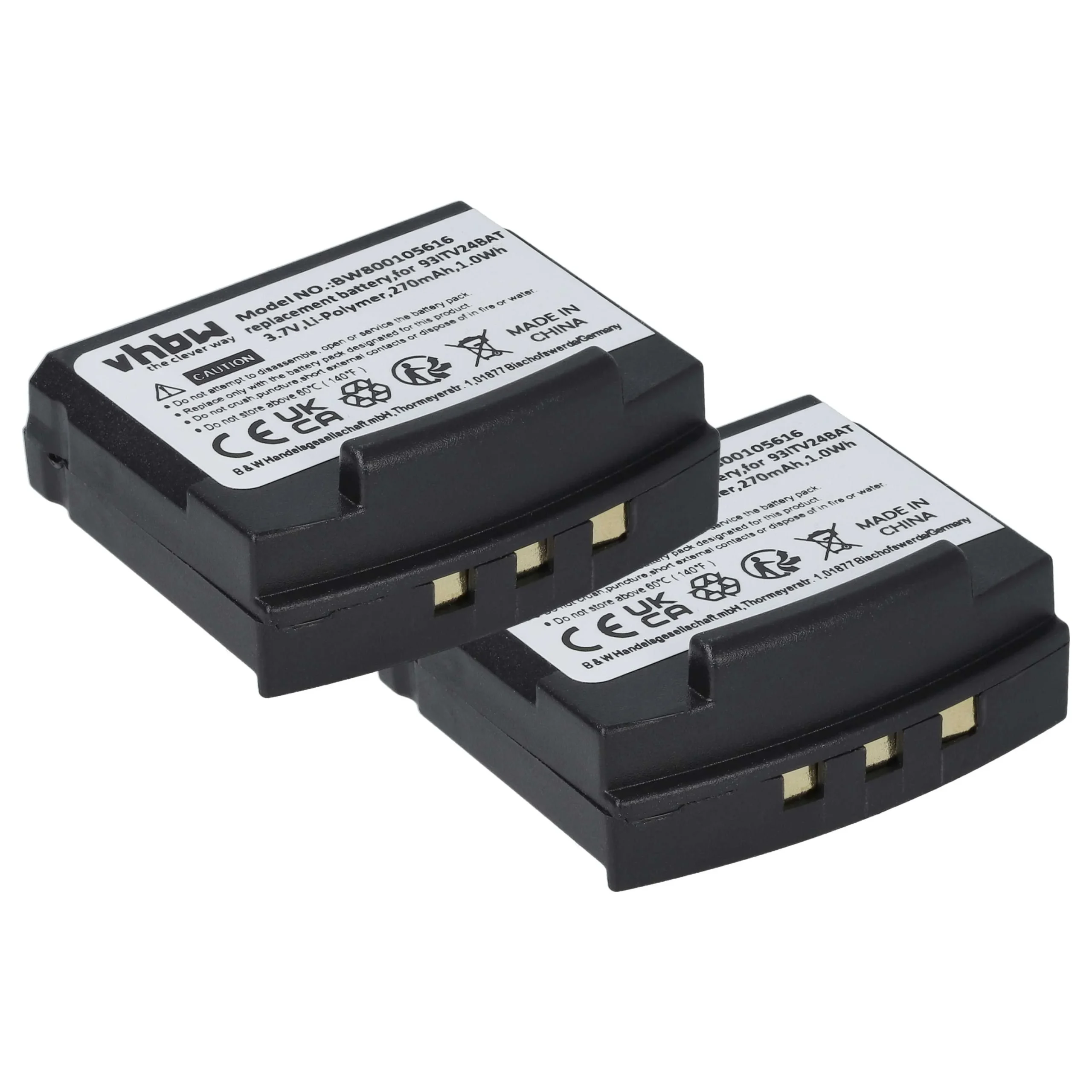 Batterie (2 pcs.) remplace Amplicomms 93ITV24BAT casque audio Amplicomms - 270mAh 3,7V Li-polymère