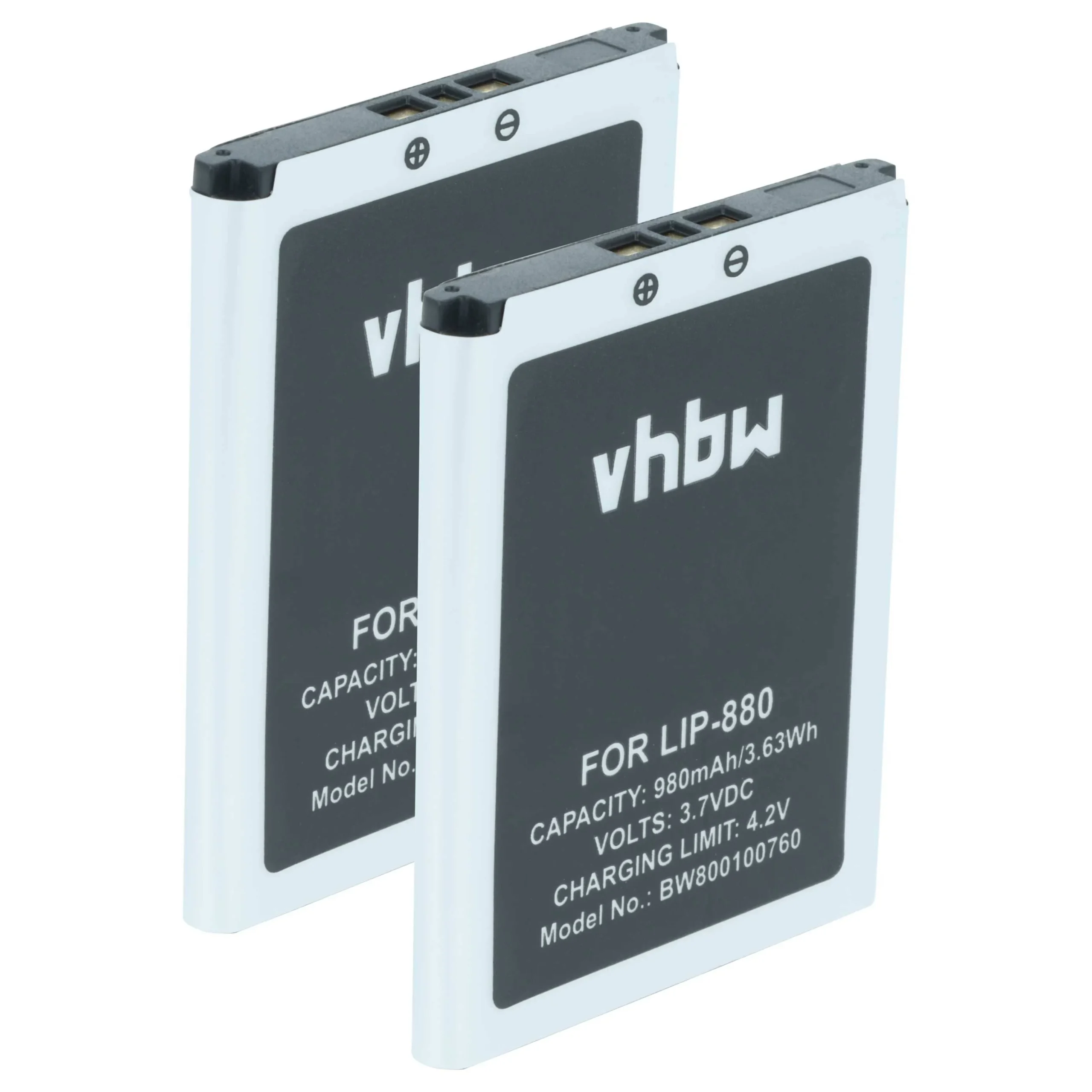 2x Batteries remplace Sony LIP-880PD, LIP-880PD-B, LIP-880 pour lecteur MP3 Sony - 980mAh 3,7V Li-ion