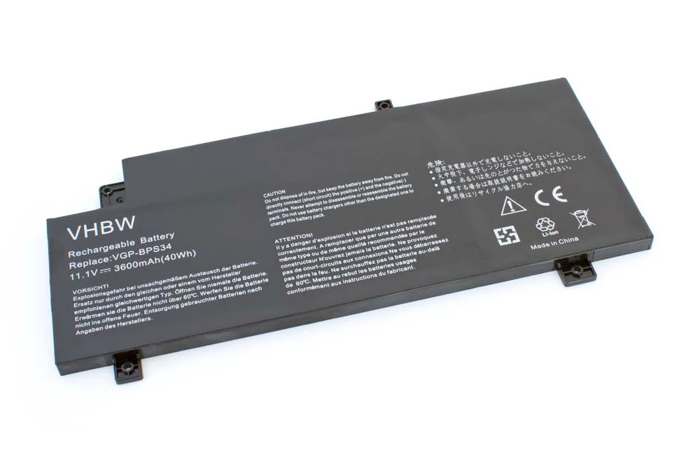 Batterie remplace Sony VGP-BPS34 pour ordinateur portable Sony- 3600mAh 11,1V Li-ion, noir