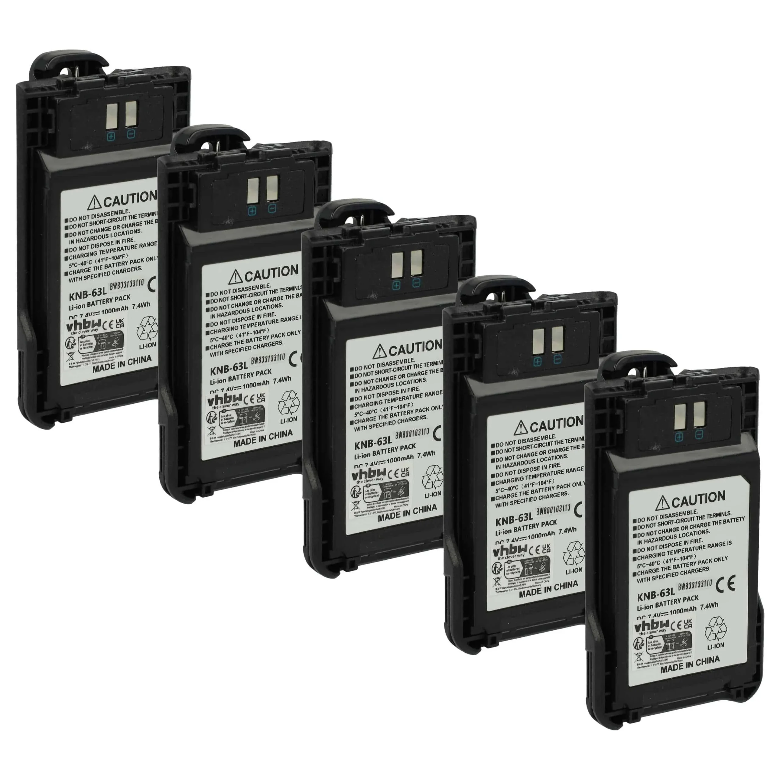 5x Batteries remplace Kenwood KNB-63L, KNB-65L pour radio talkie-walkie Kenwood- 1000mAh 7,4V Li-ion