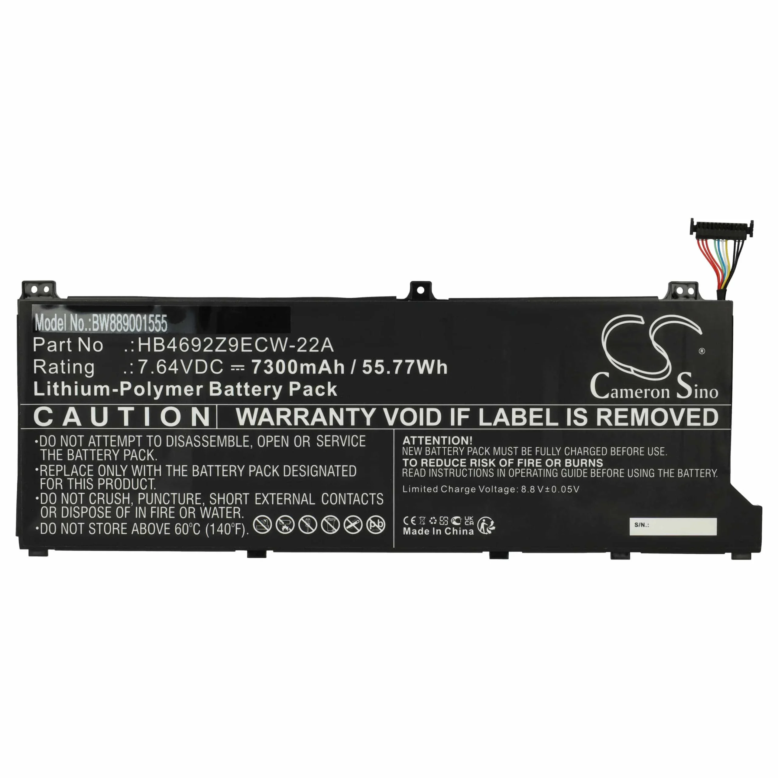 Batterie remplace Huawei HB4692Z9ECW-22A pour ordinateur portable Huawei- 7300mAh 7,64V Li-polymère, noir