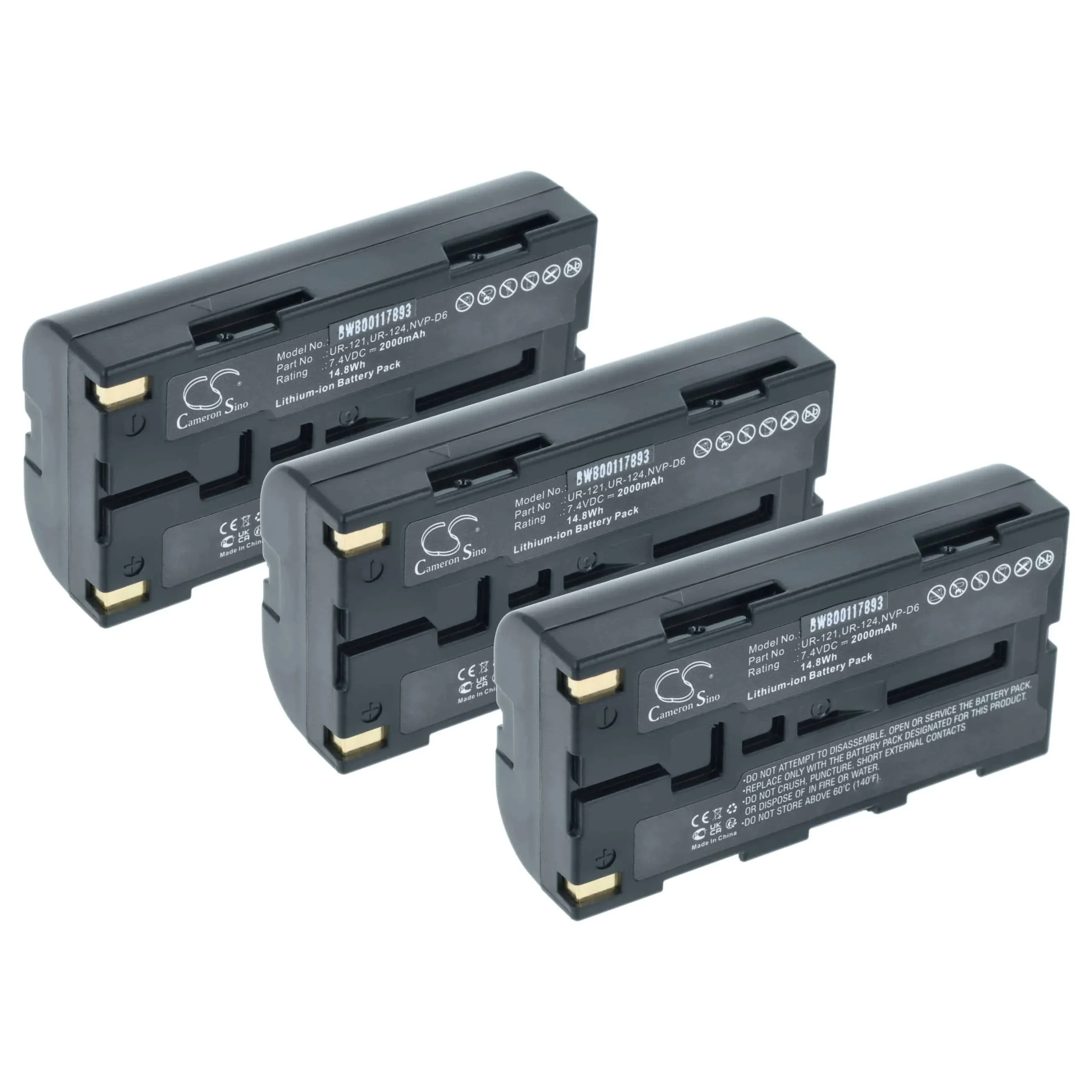 3x Batteries remplace Sanyo UR-121D, UR-124, UR-121, NVP-D6 pour appareil photo Sanyo- 2000mAh 7,4V Li-ion