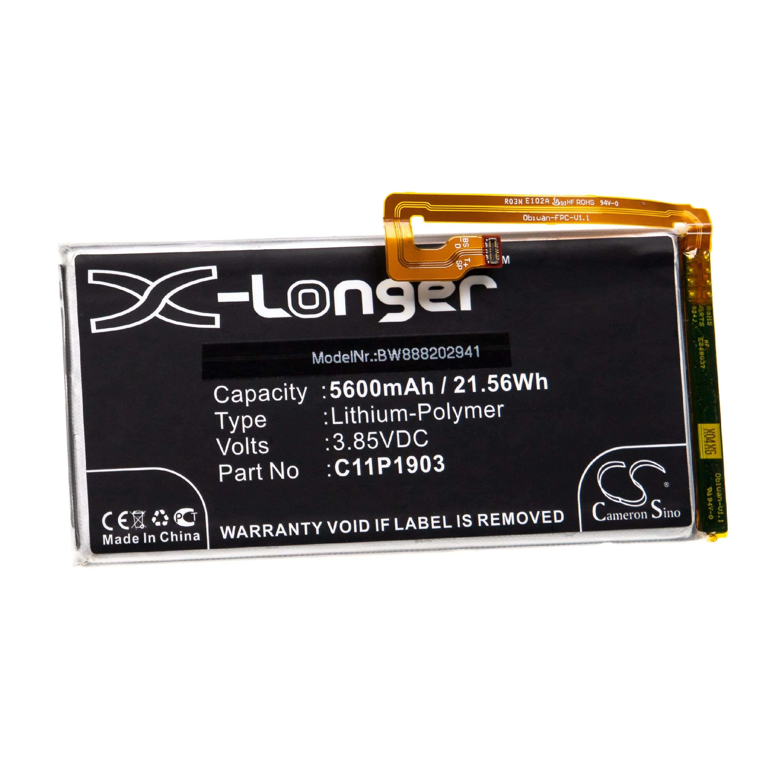 Batterie remplace Asus 0B200-03720100, C11P1903 téléphone portable Asus - 5600mAh 3,85V Li-polymère