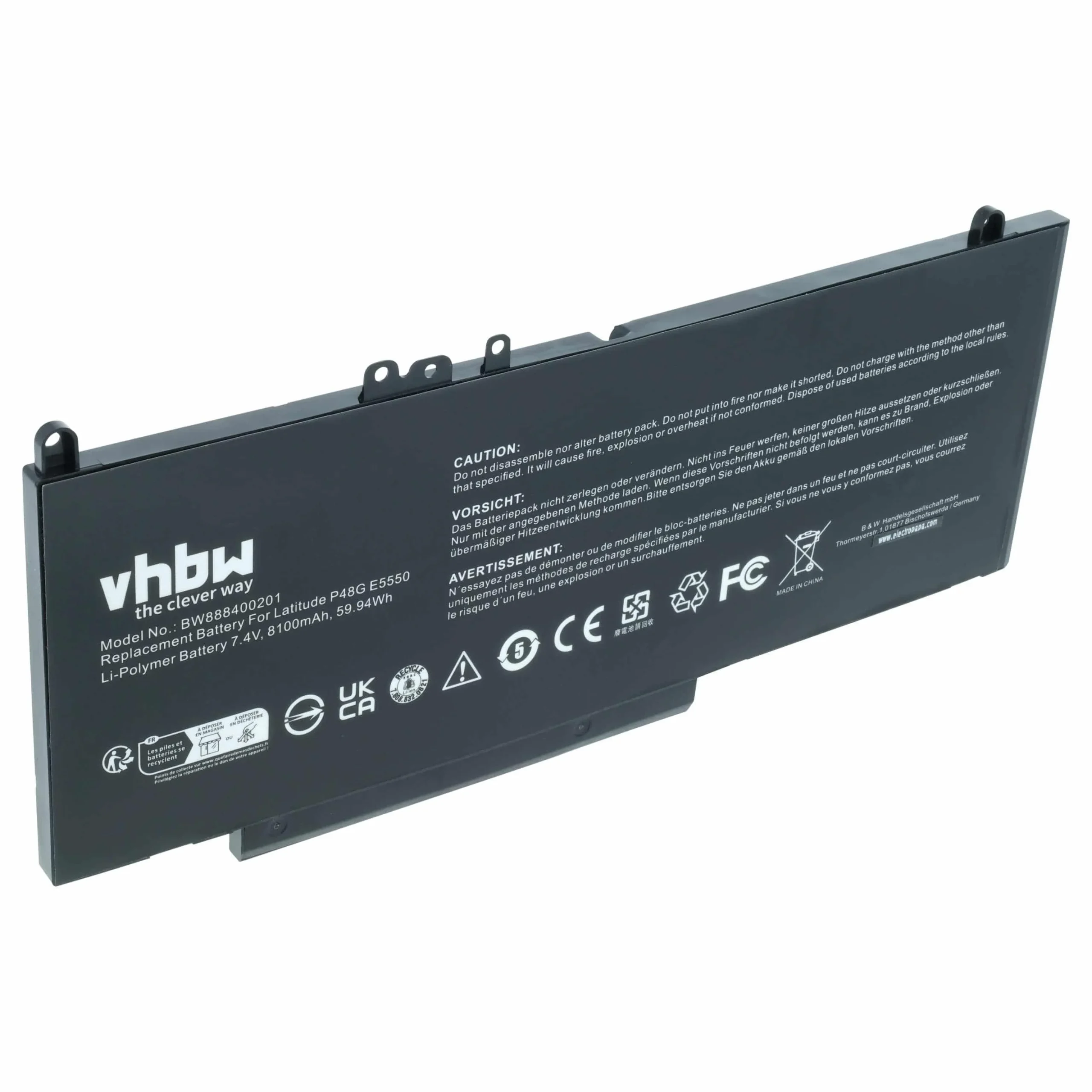 Batterie remplace Dell 079VRK, 0G5M10, 1KY05, 0WYJC2 pour ordinateur portable Dell- 8100mAh 7,6V Li-polymère