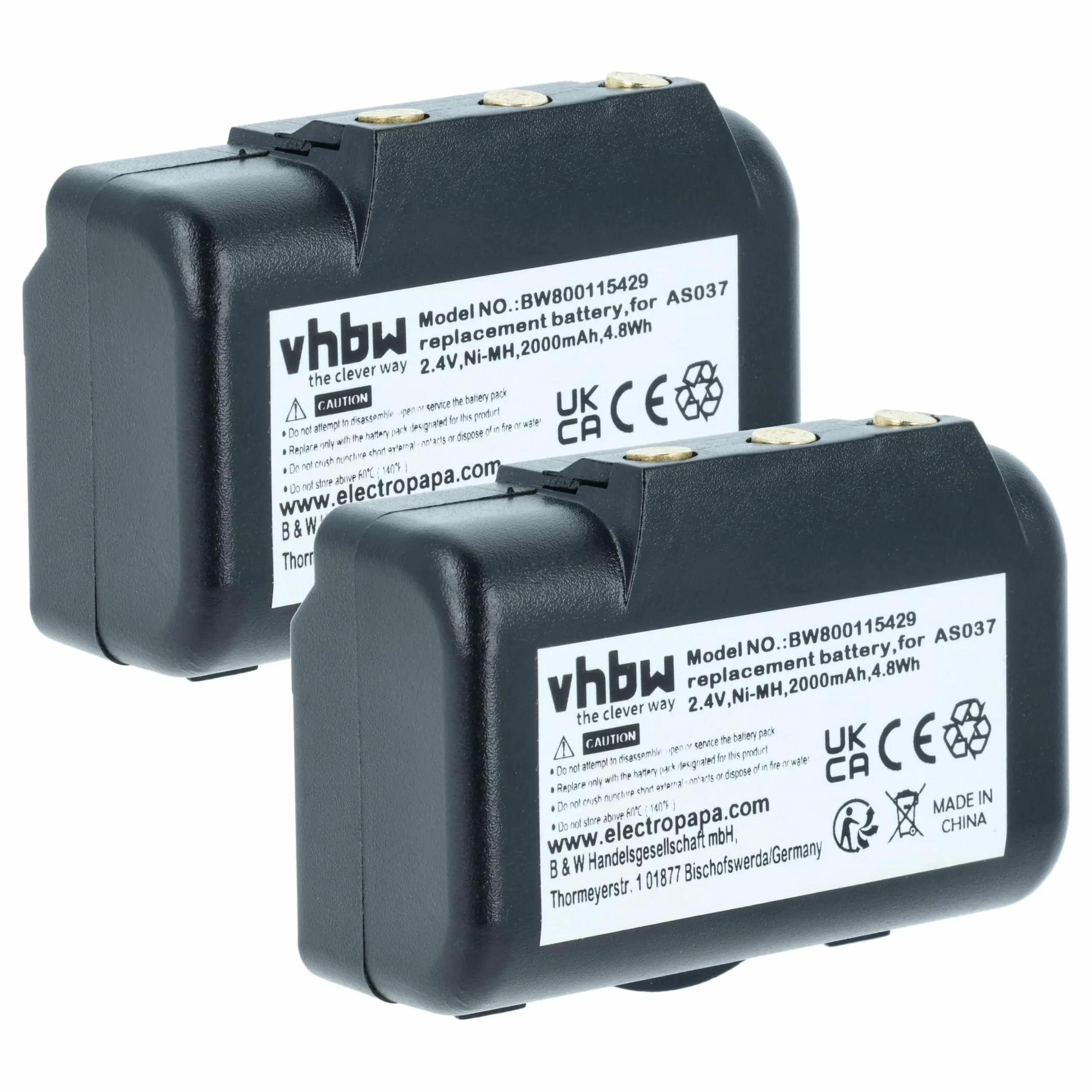 Batterie (2 pièces) remplace IMET WBH04.965, AS037 - 2000mAh 2,4V NiMH